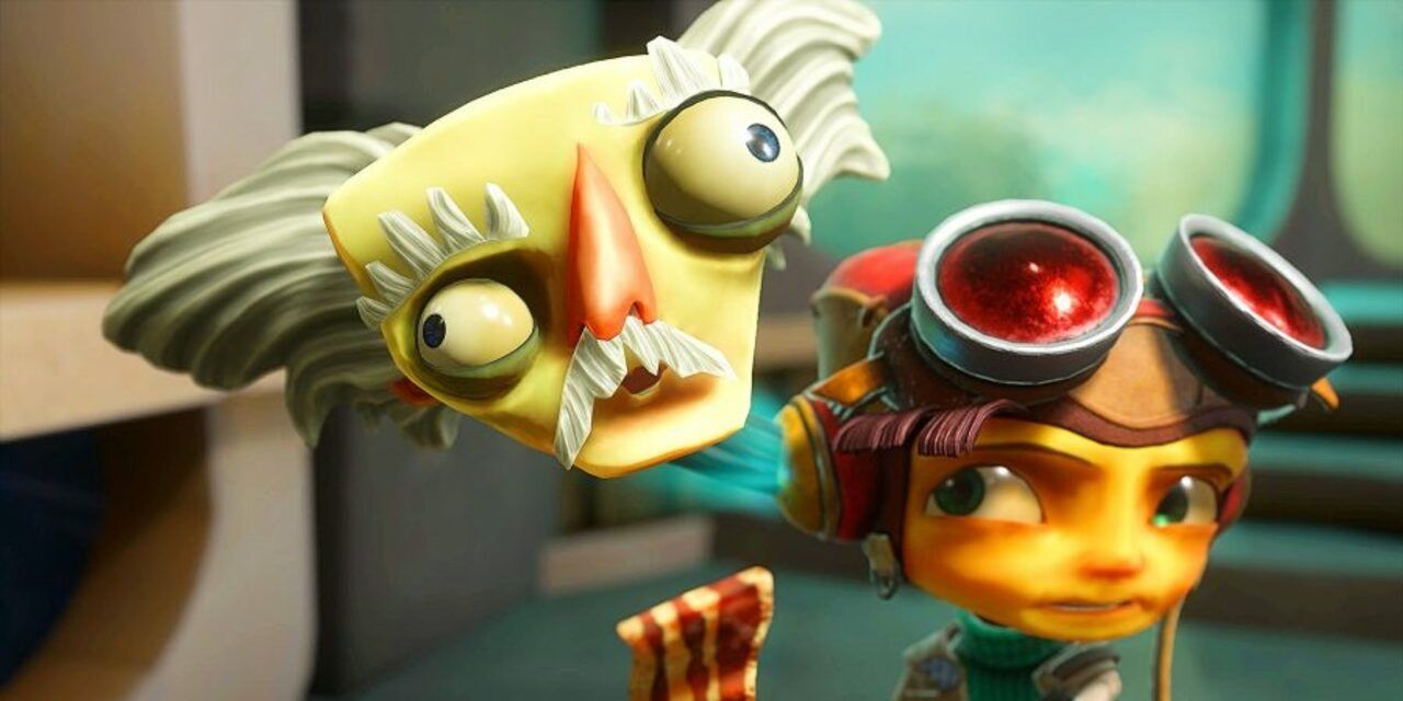 Ford Cruller popping out of the head of Raz in Psychonauts 2