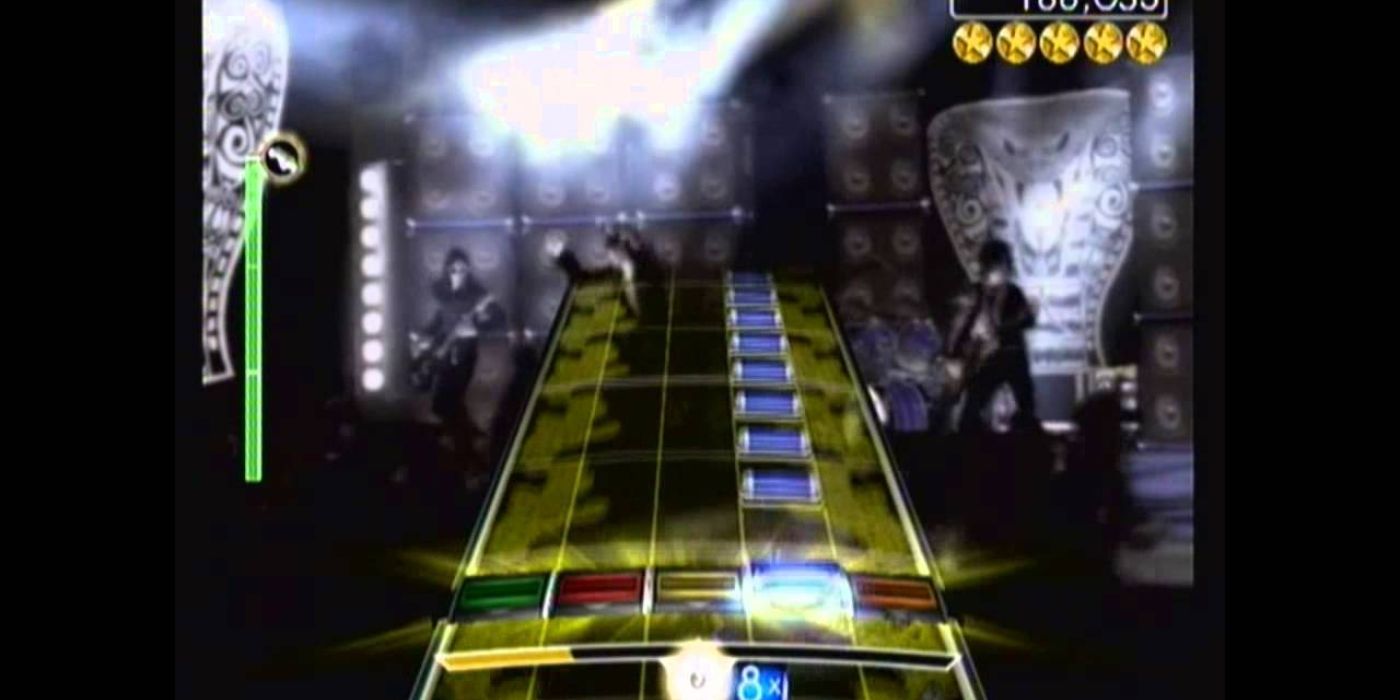 Blue notes come pouring down during a performance of The Perfect Drug on guitar