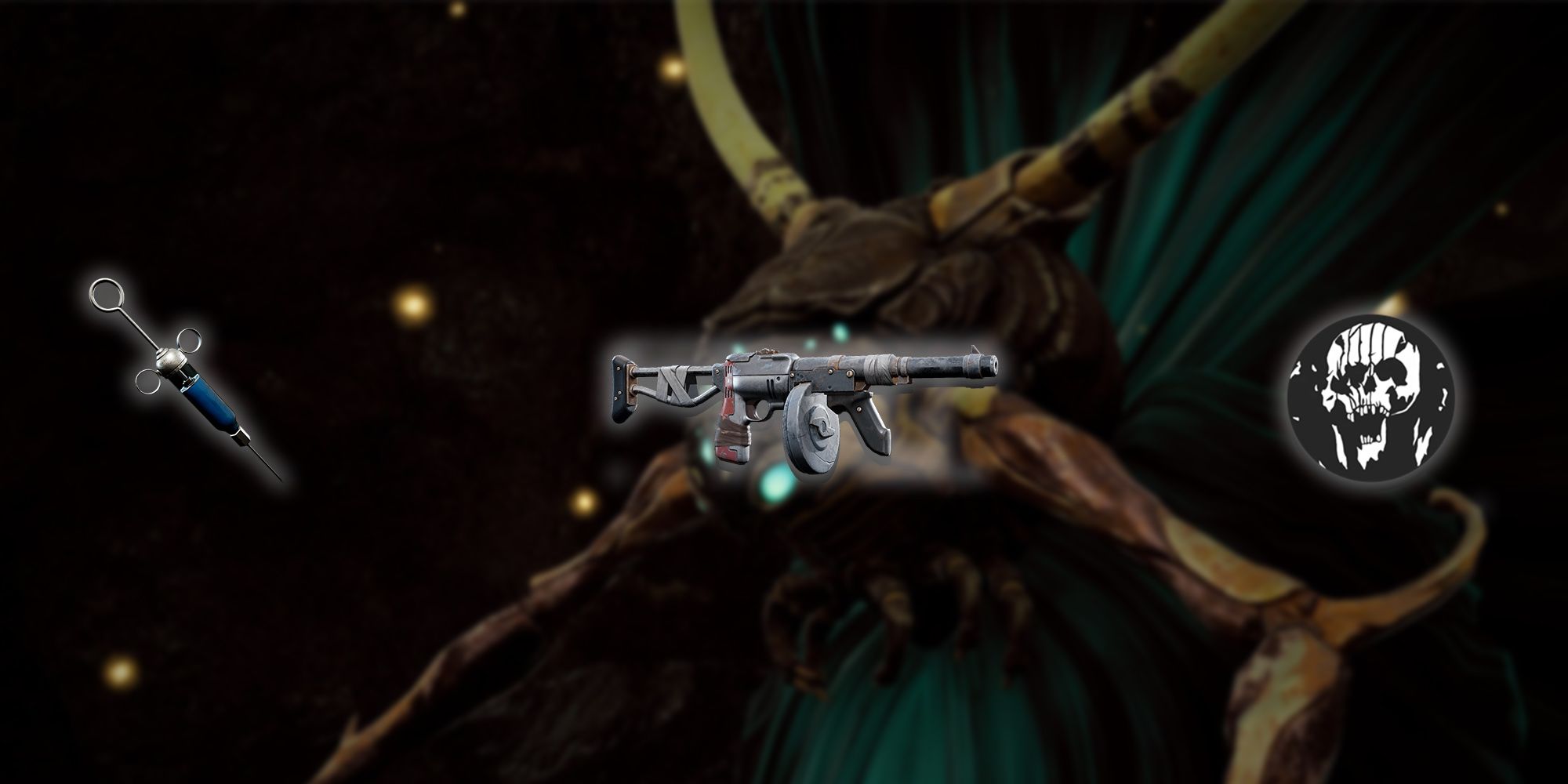 Remnant From The Ashes - A Sample Gun, Consumable, And Weapon Mod PNG Overlaid On Blurred Image Of Ixillis