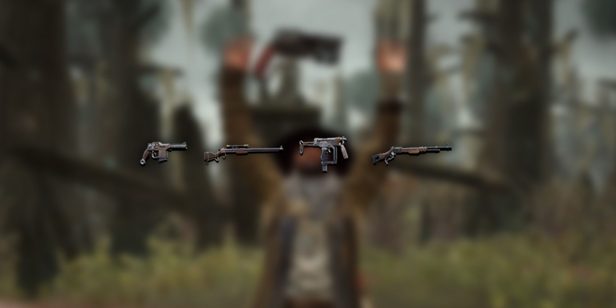 Remnant From The Ashes - Blurred Image Of The Praise The Gun Emote With Weapon PNGs Of Reccomendations For Ixillis Fight Overlaid On Top