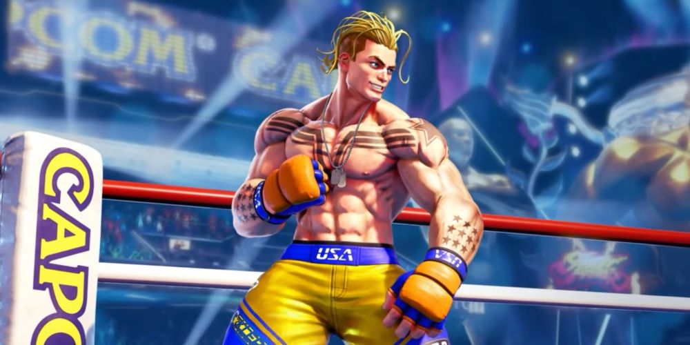 Luke poses in-ring in his Street Fighter V reveal.