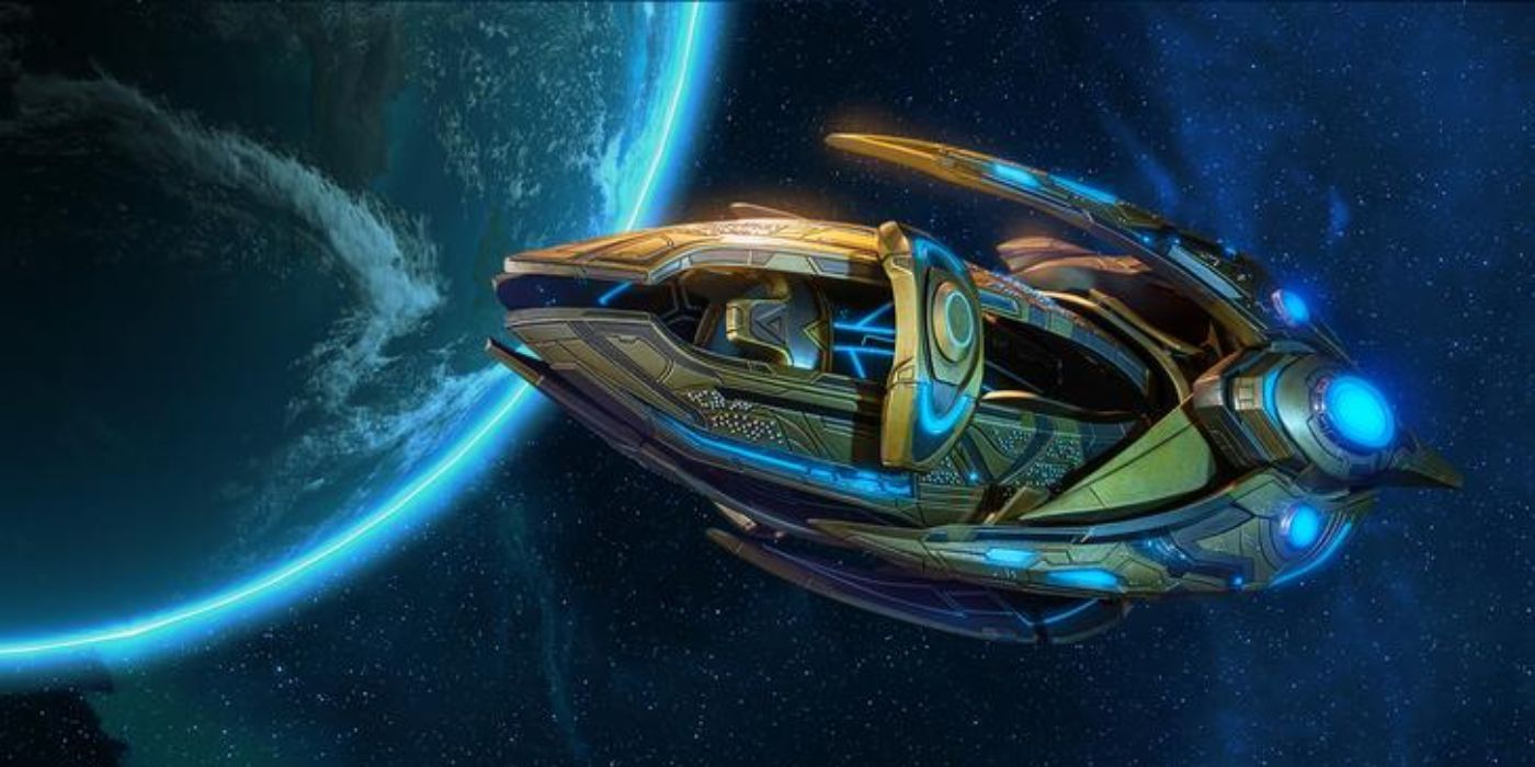 Starcraft's protoss carrier glides through space