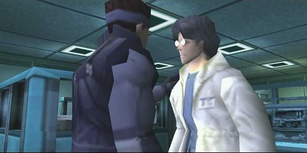 Solid Snake and Otacon from Metal Gear Solid having a conversation.