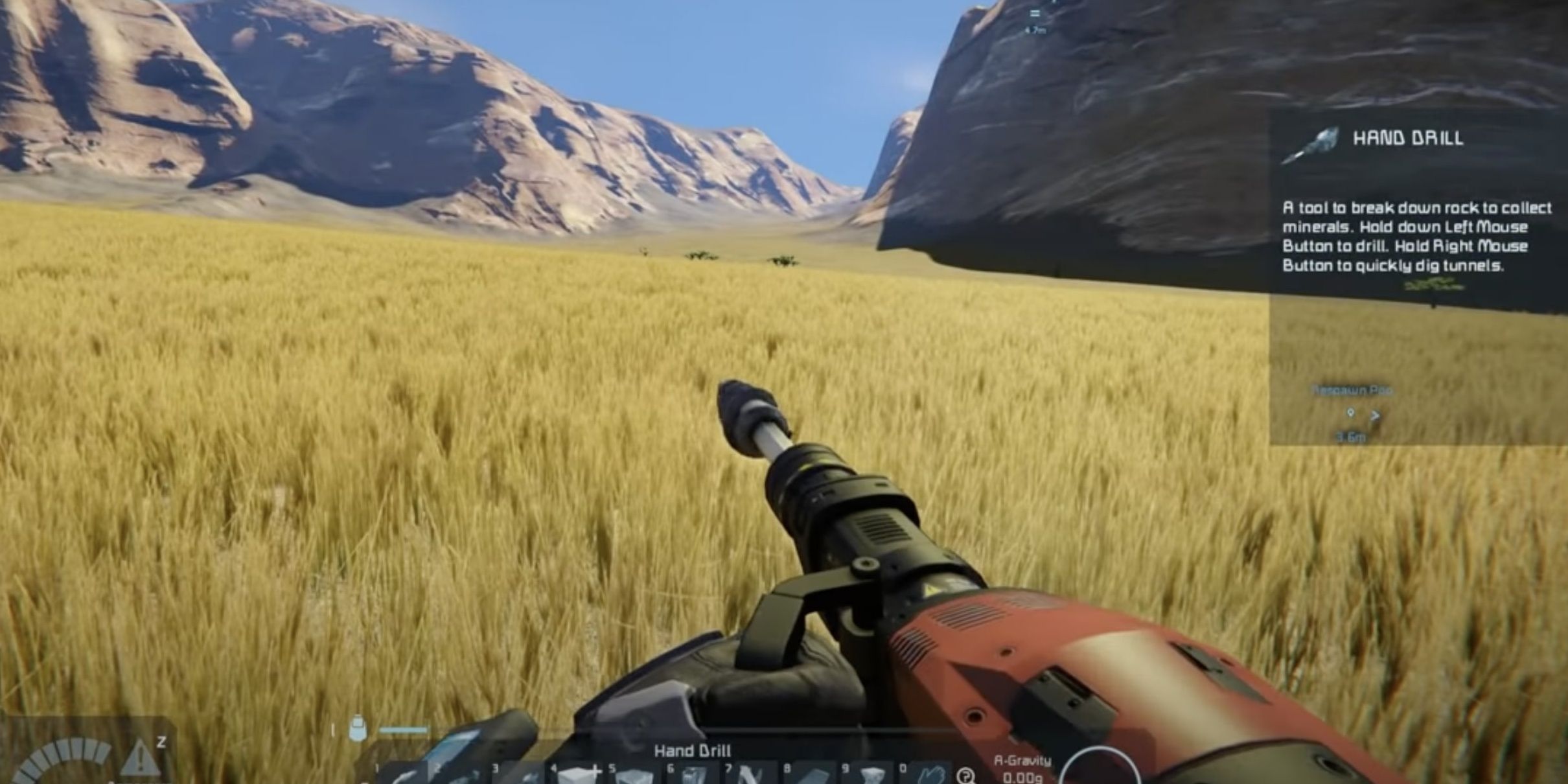 A player holding the Hand Drill from Space Engineers in-game.