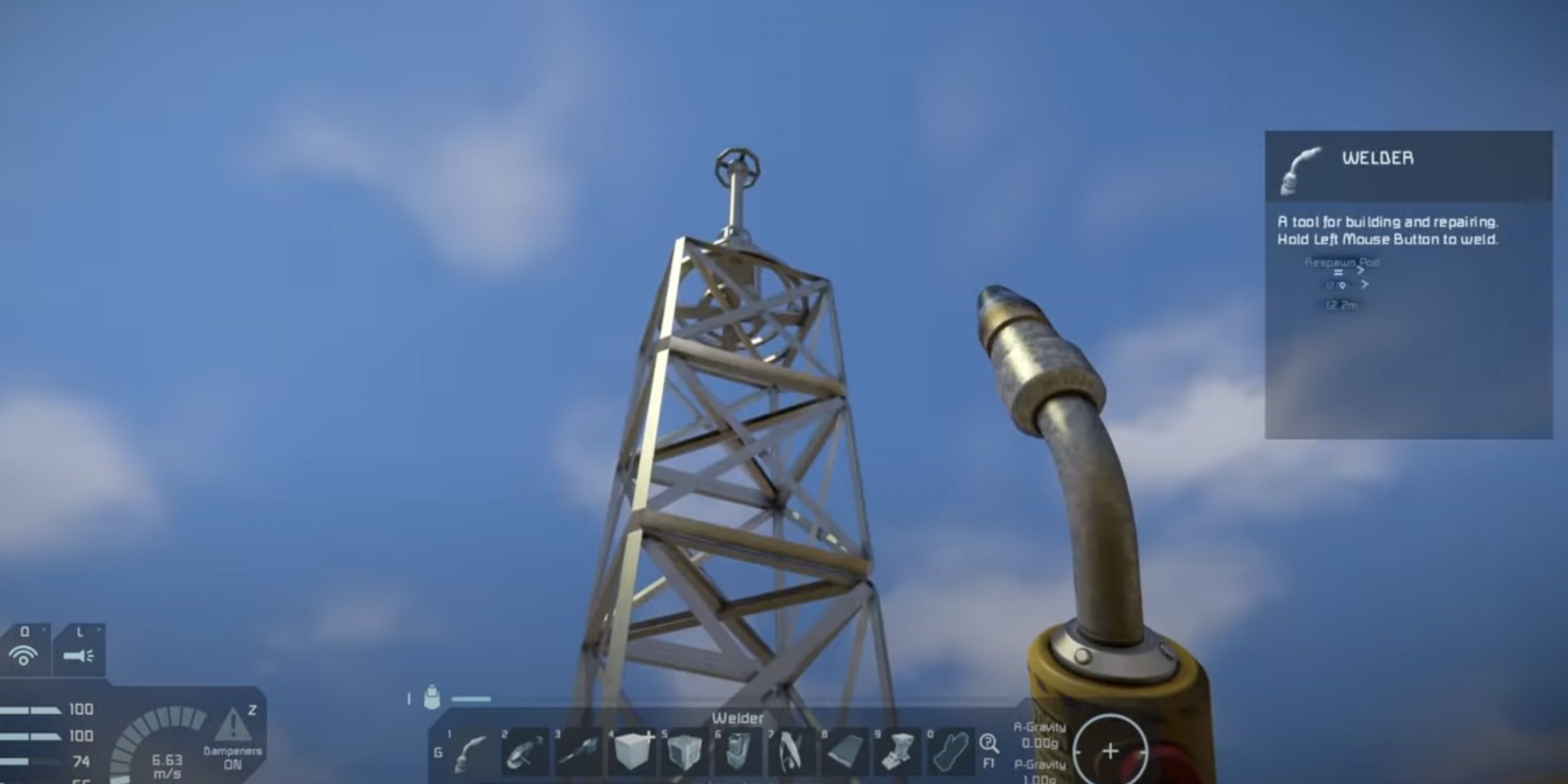 Space Engineers a player building a tower with the Welder.