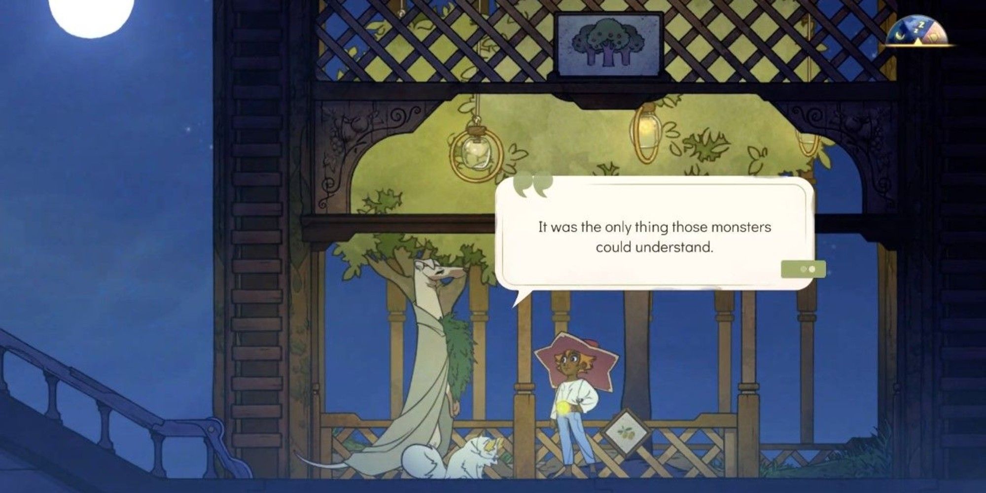 stella talking to elena infront of the orchard