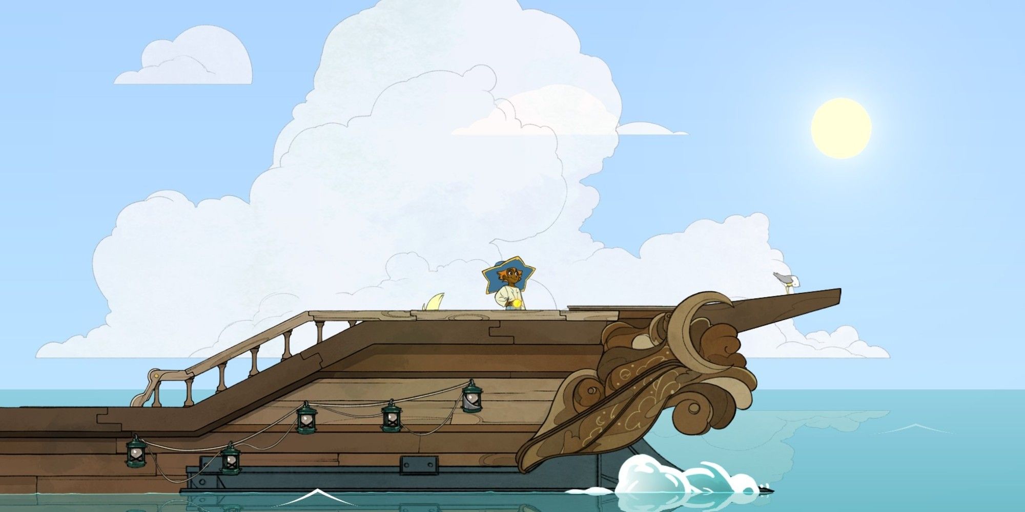 stella at front of ship as it sails