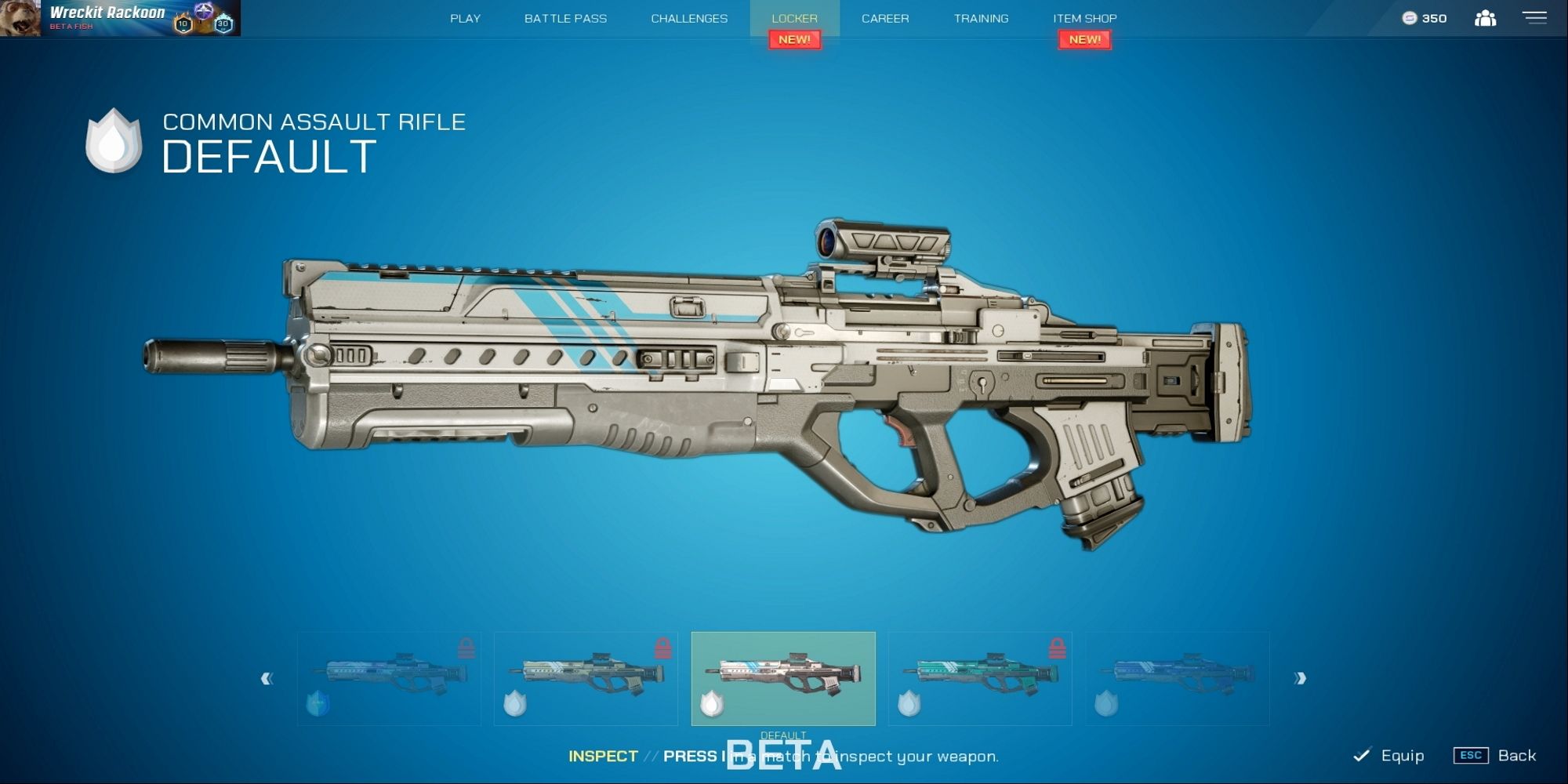The assault rifle with the default skin from Splitgate