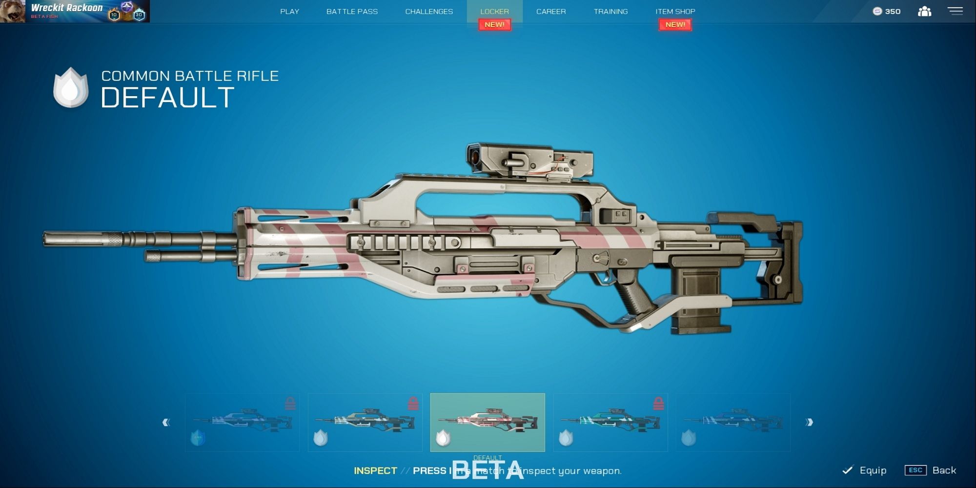 The battle rifle with the default skin from Splitgate