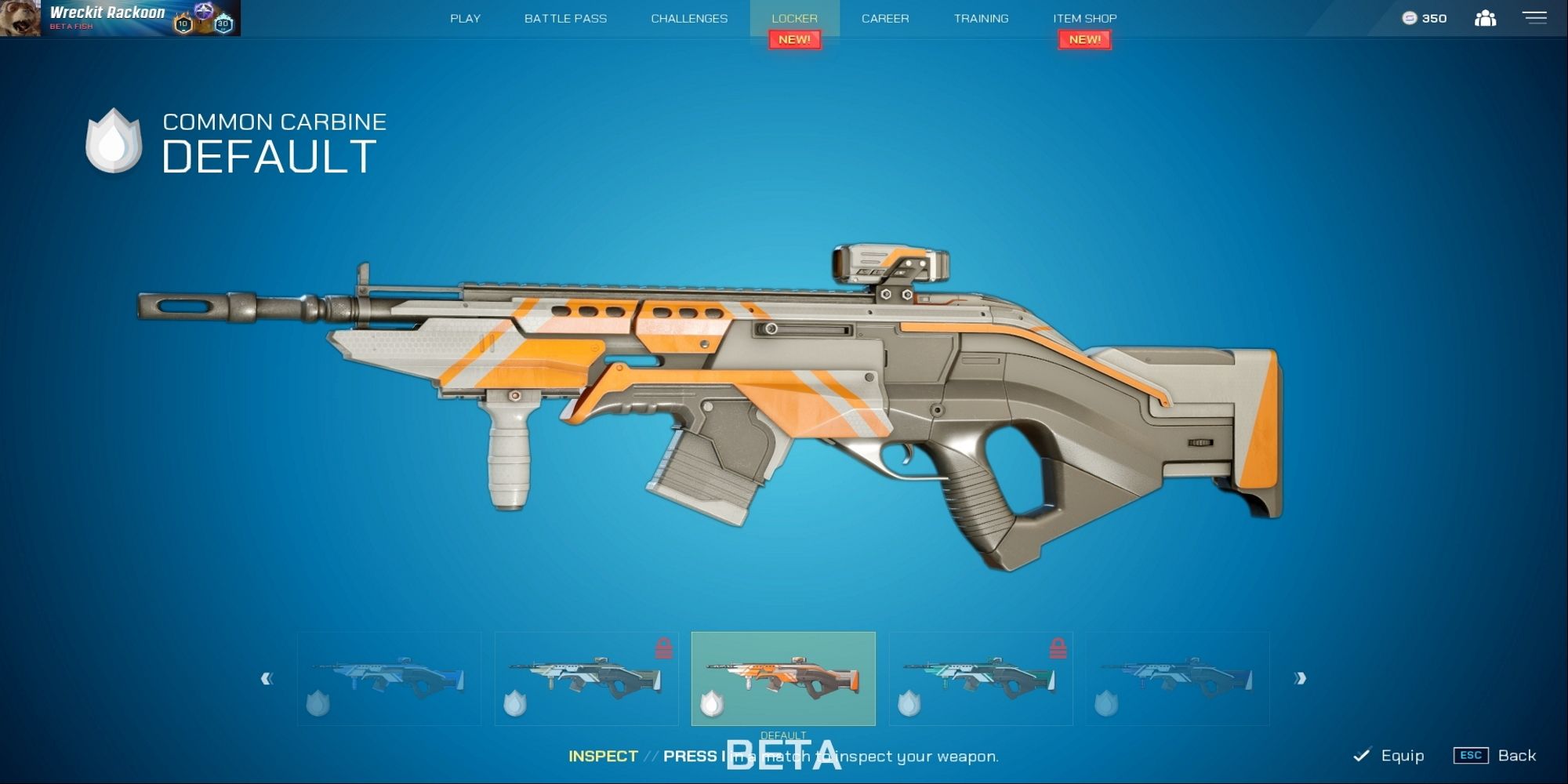The carbine with the default skin from Splitgate