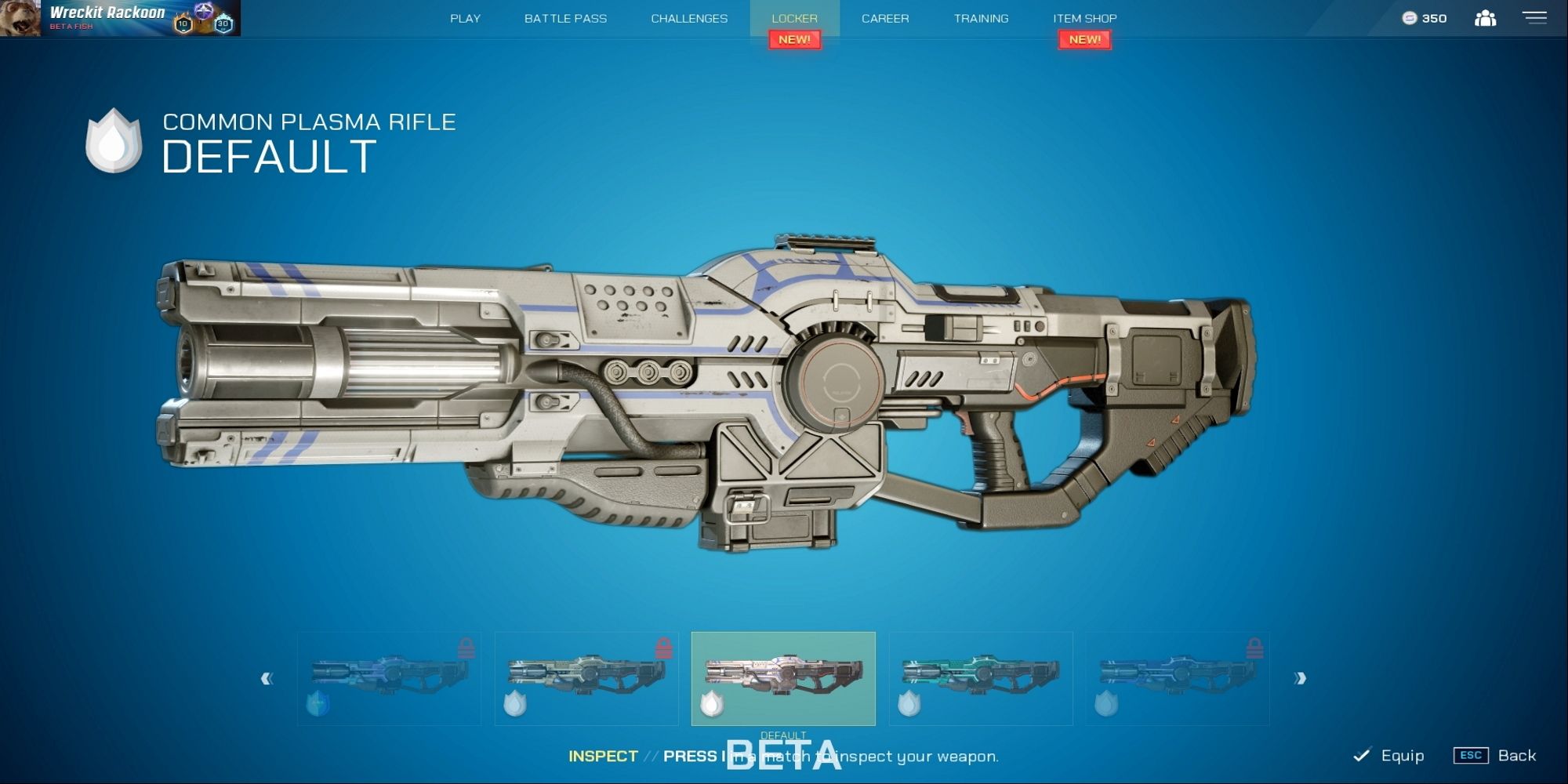 The plasma rifle with the default skin from Splitgate