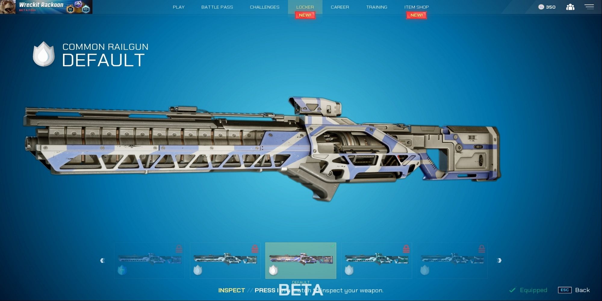 The railgun with the default skin from Splitgate