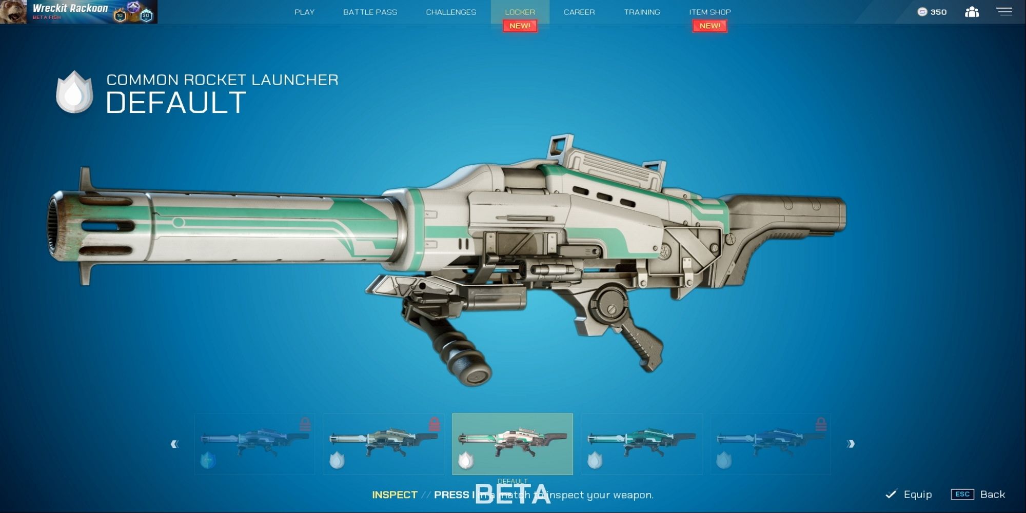 The rocket launcher with the default skin from Splitgate
