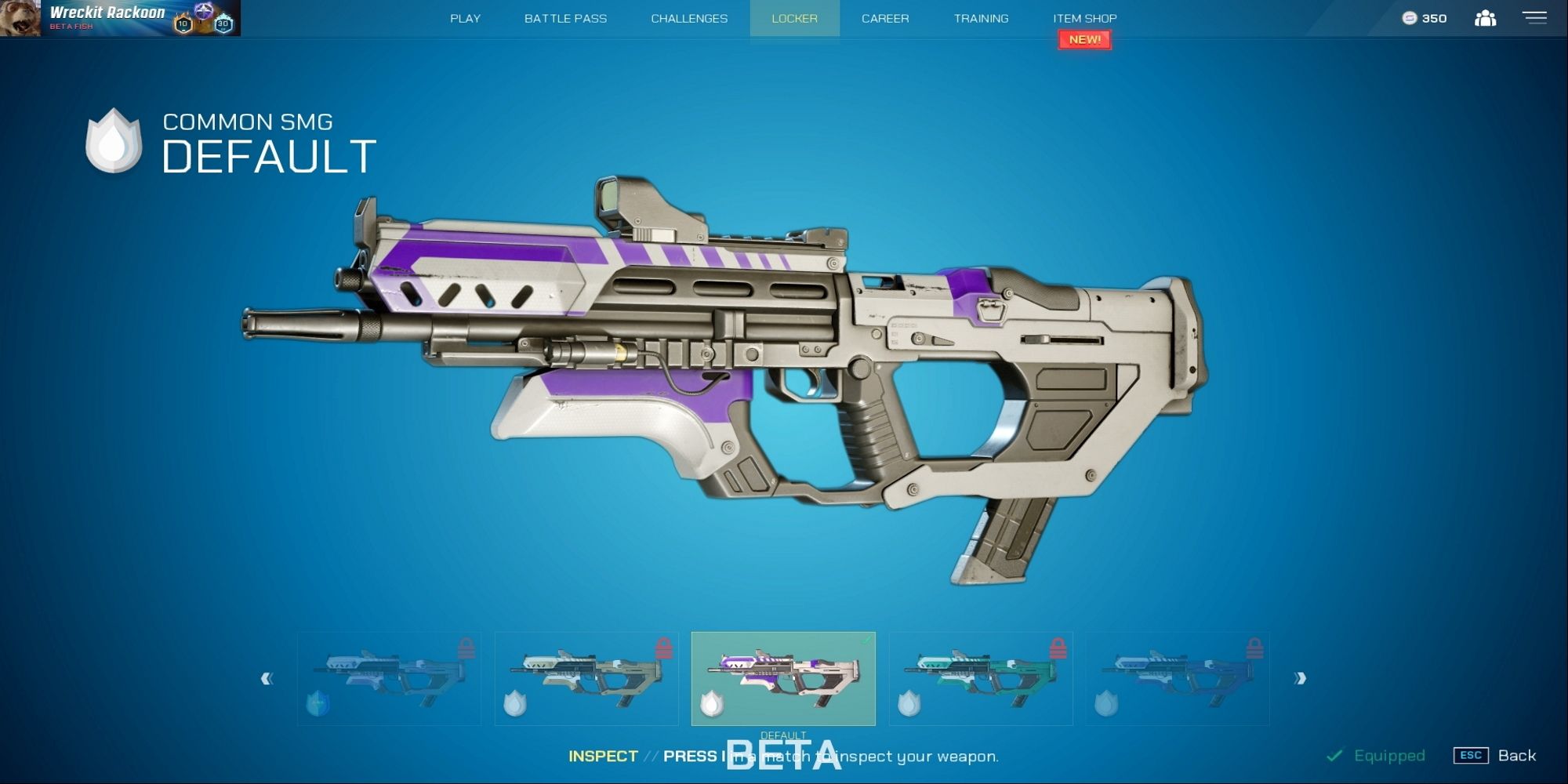 The SMG with the default skin from Splitgate