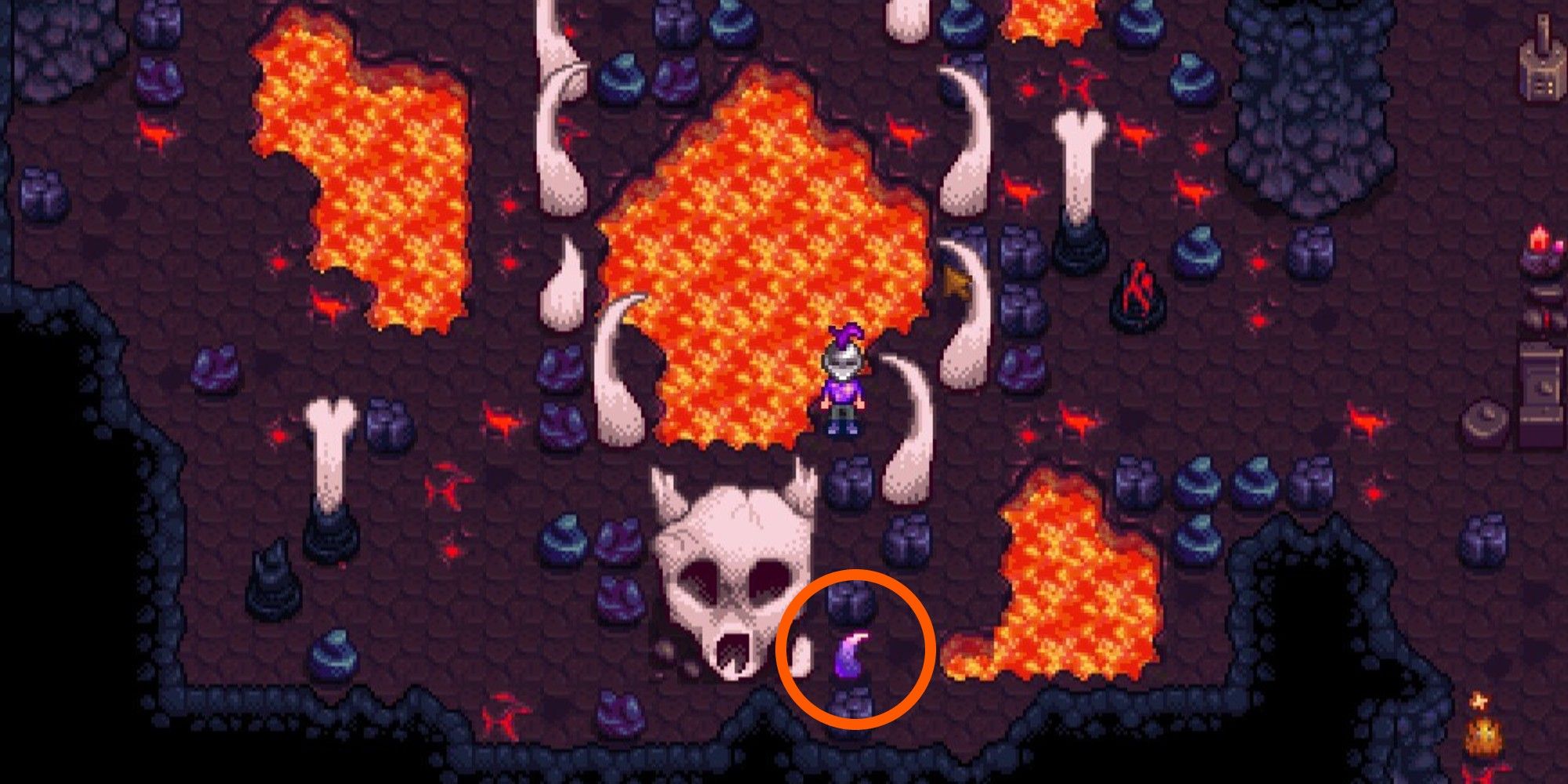 player standing in volcano dungeon near dragon tooth 