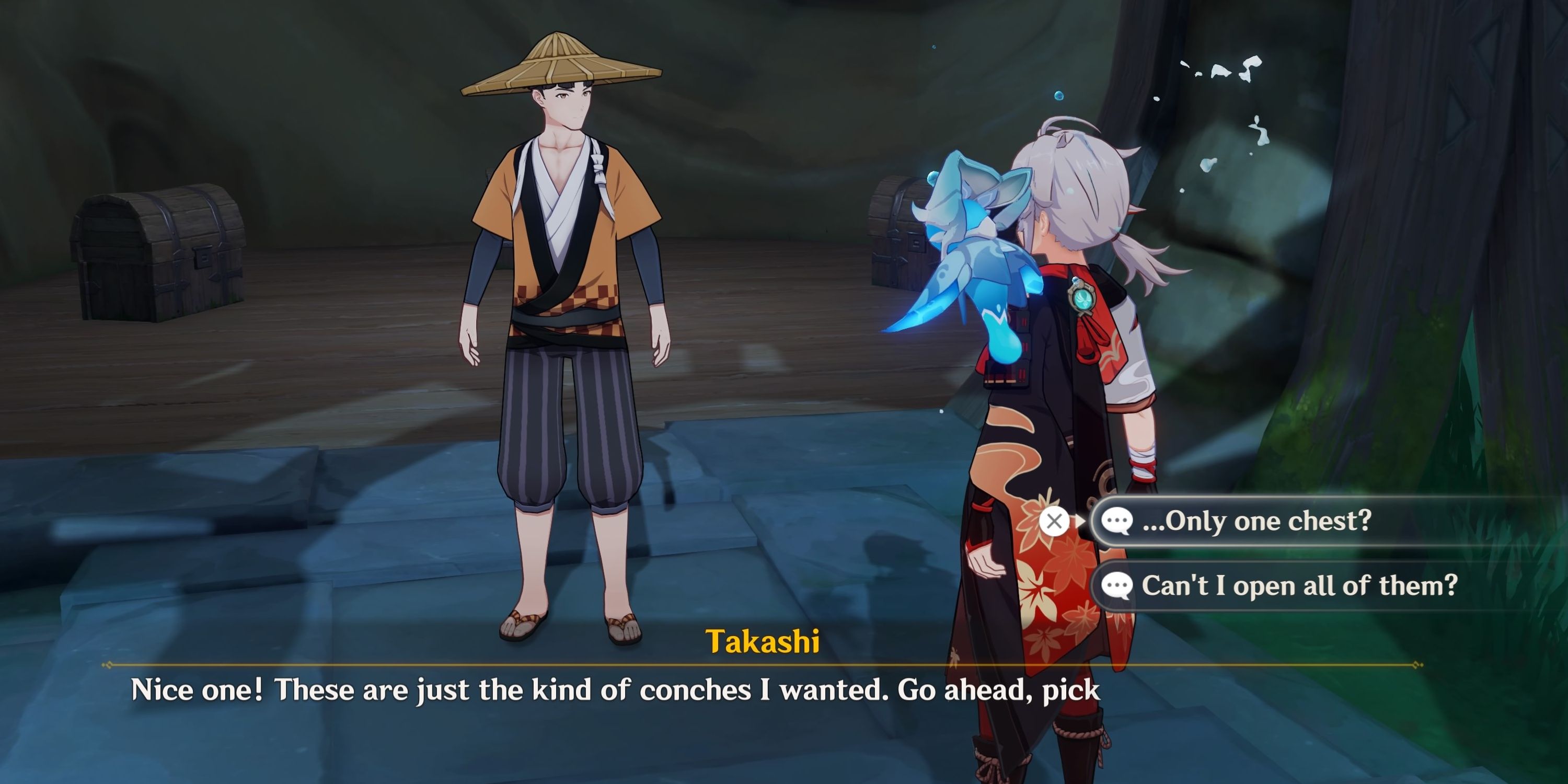 Takashi Explaining The Mysterious Conch Exchange in Inazuma