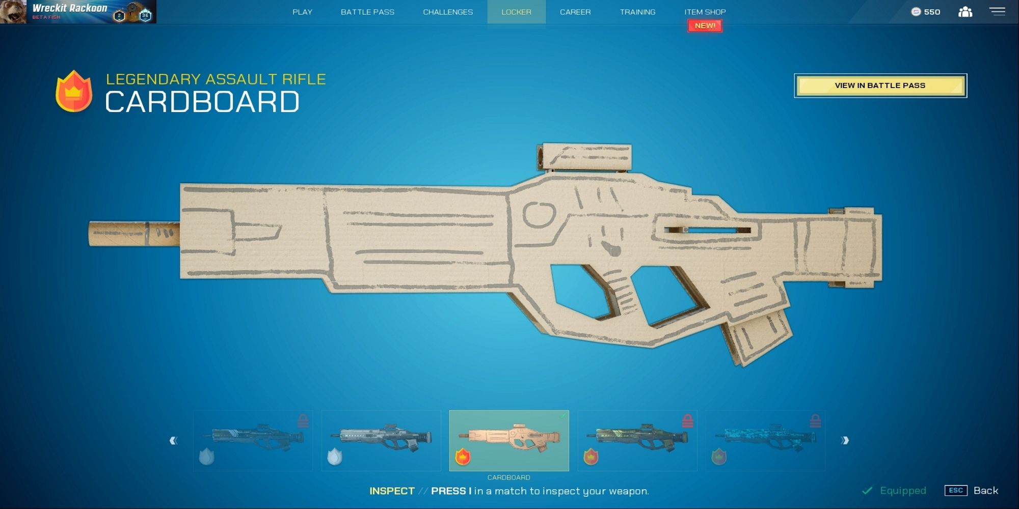 The legendary assault rifle cardboard skin in Splitgate