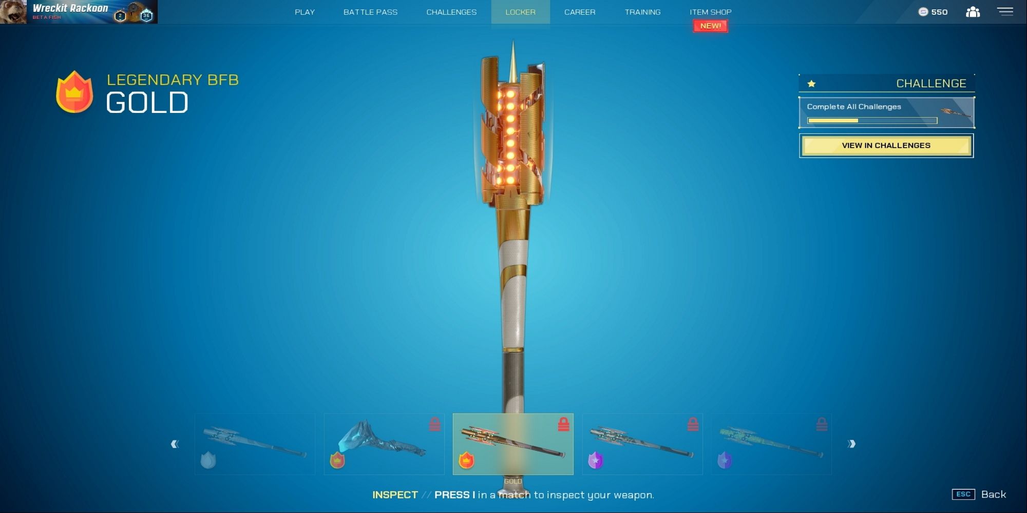 The legendary BFB Gold skin from Splitgate