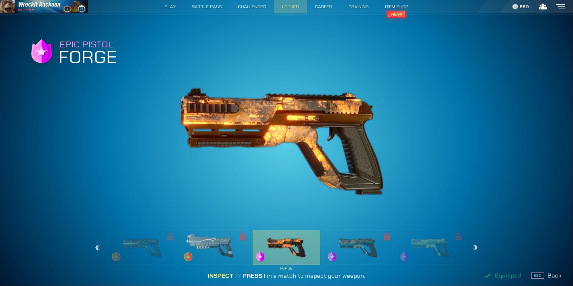 The epic Pistol Forge skin from Splitgate