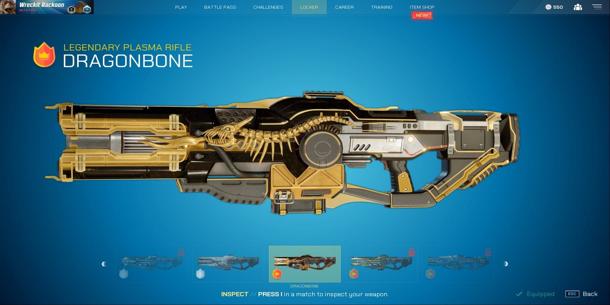 The legendary Plasma Rifle Dragonbone skin from Splitgate