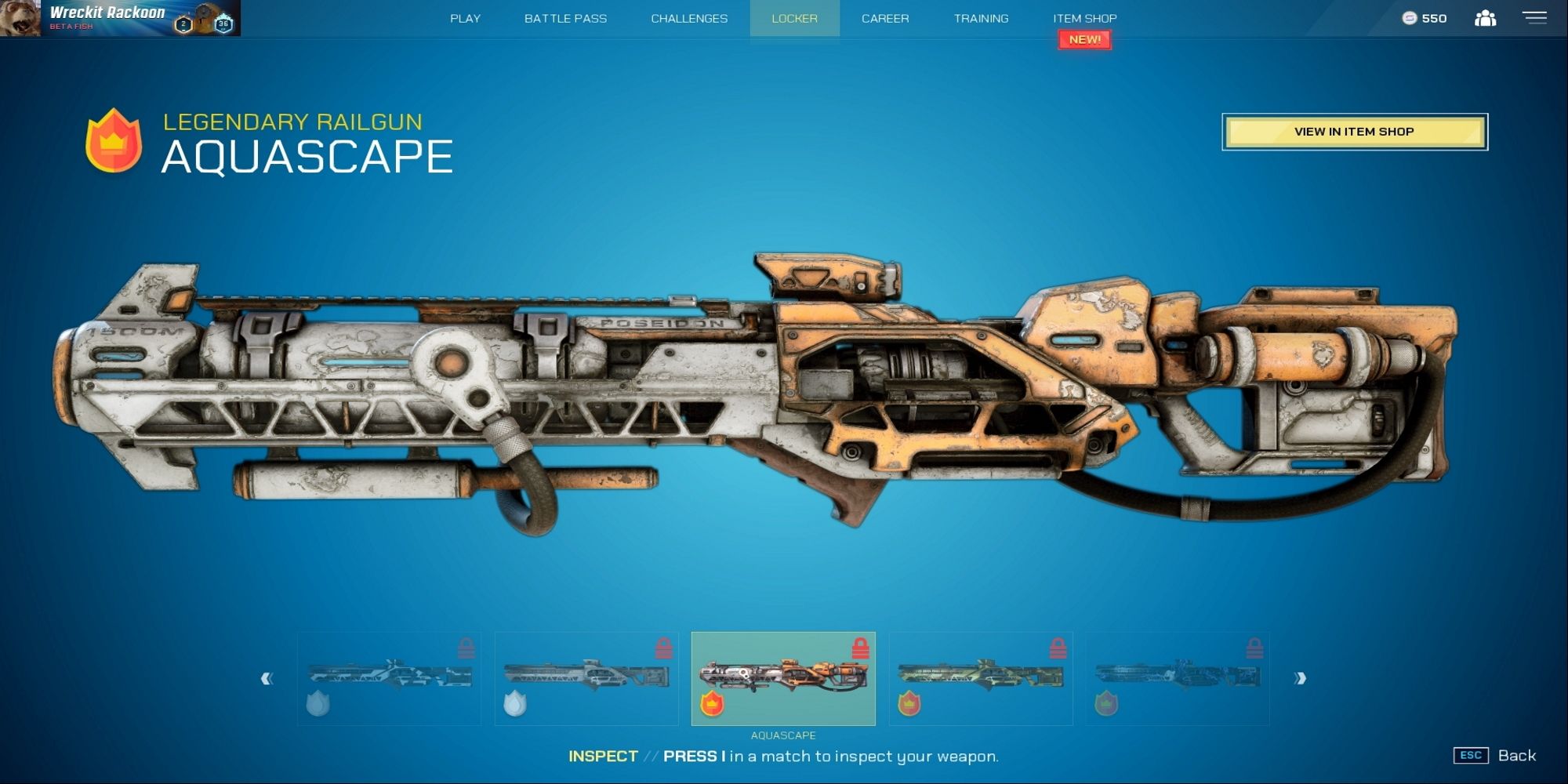 The legendary Railgun Aquascape skin from Splitgate