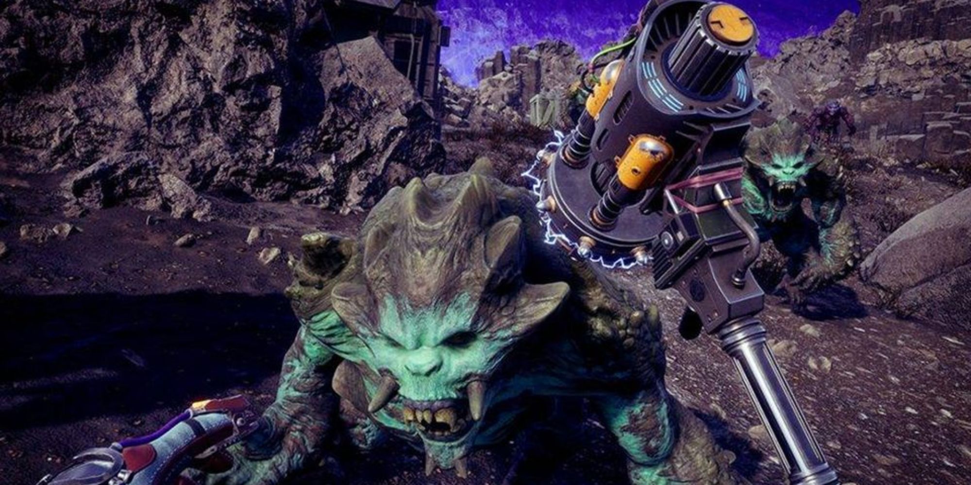 The Outer Worlds Screenshot Of Hammer Being Used to fight a creature