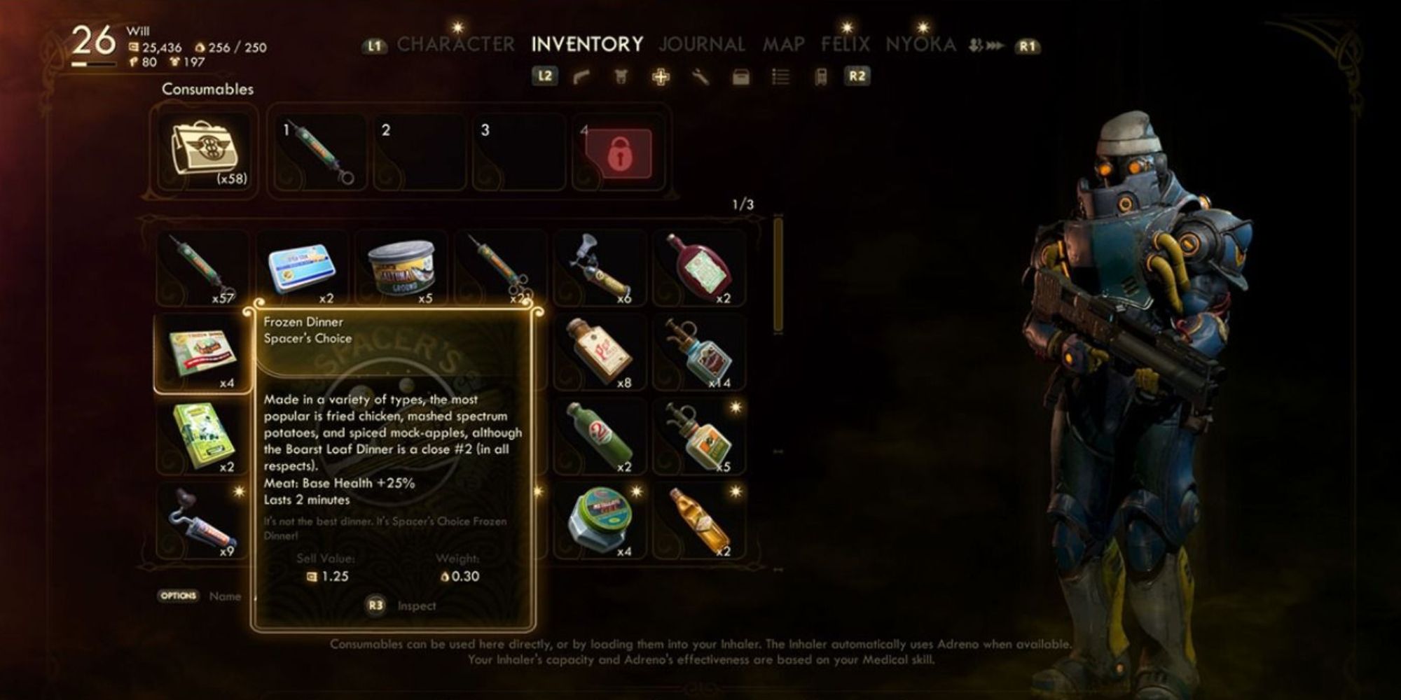 The Outer Worlds Screenshot Of Inventory with character on right