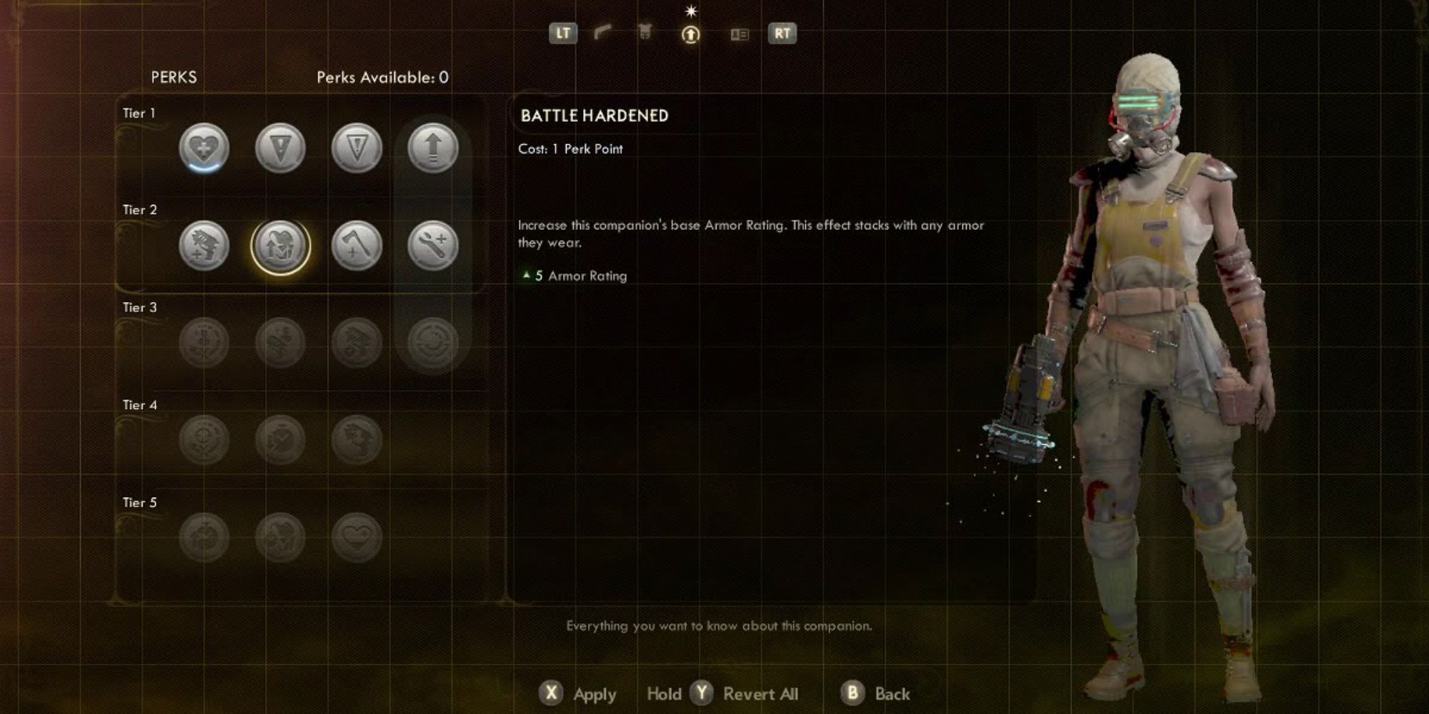 The Outer Worlds Screenshot Of Perk Screen with perk list on left