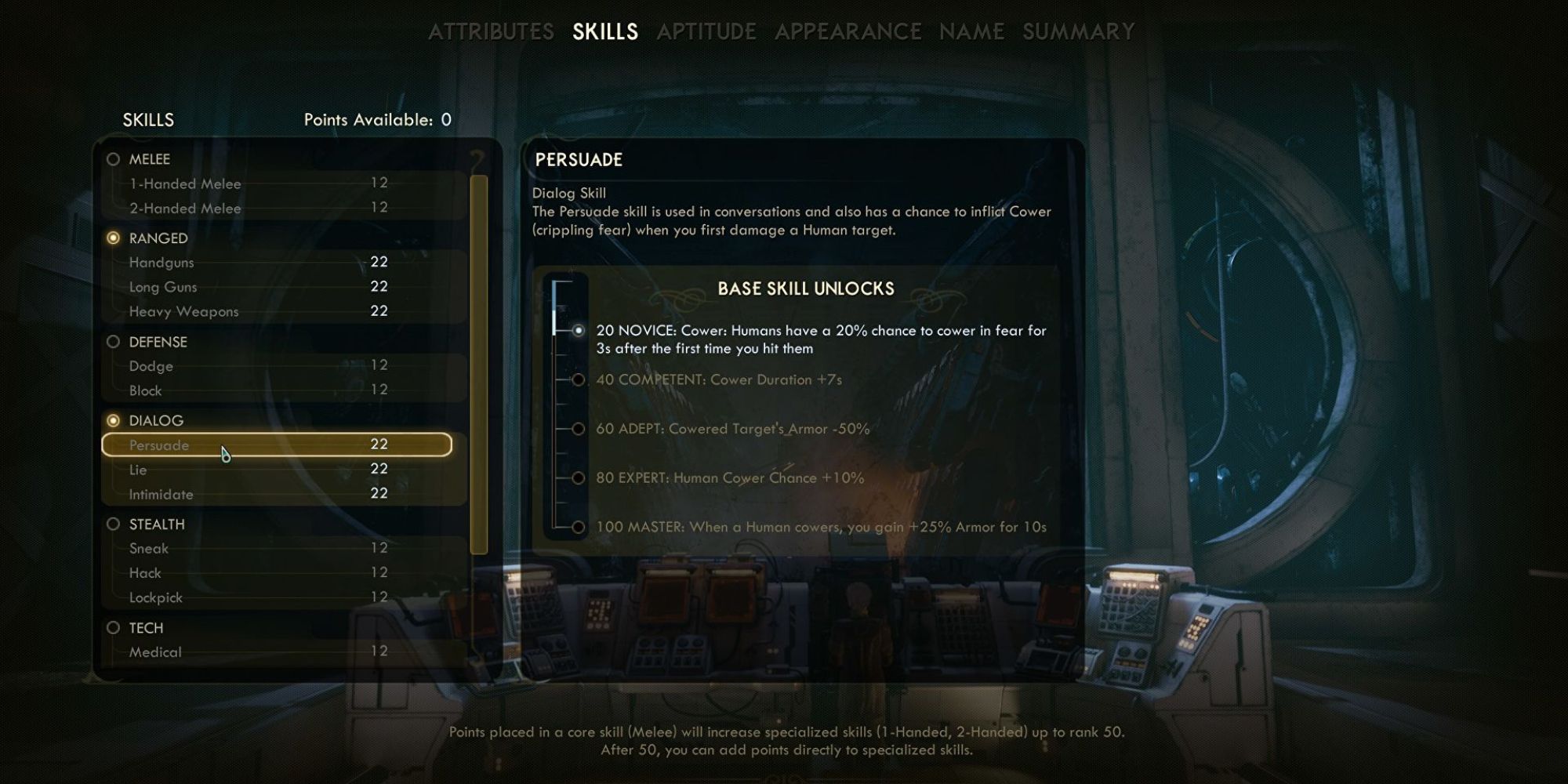 The Outer Worlds Screenshot Of Skills Page