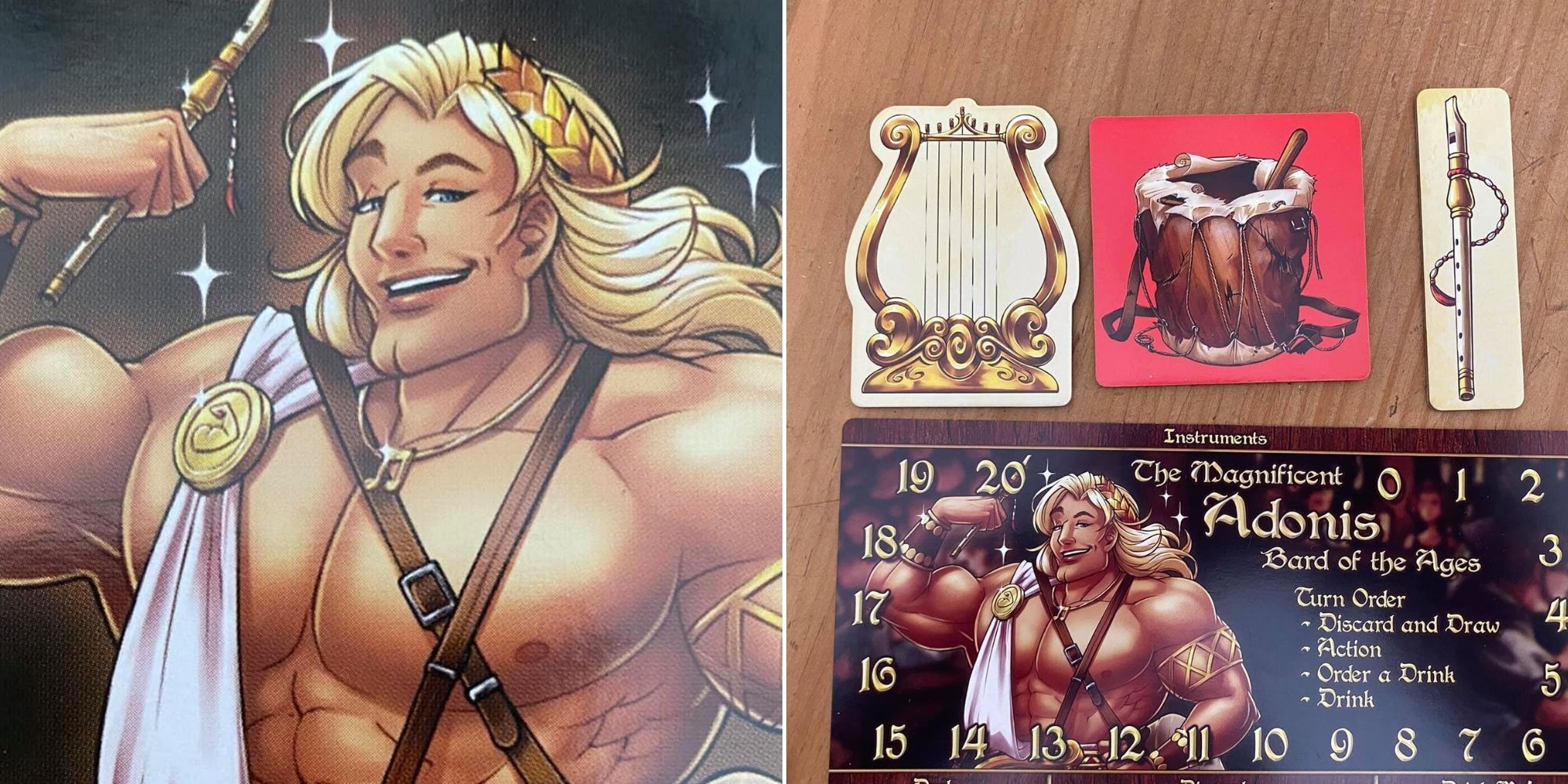The Red Dragon Inn - The Magnificent Adonis Deck cover art - Adonis' Instruments fixed and broken 