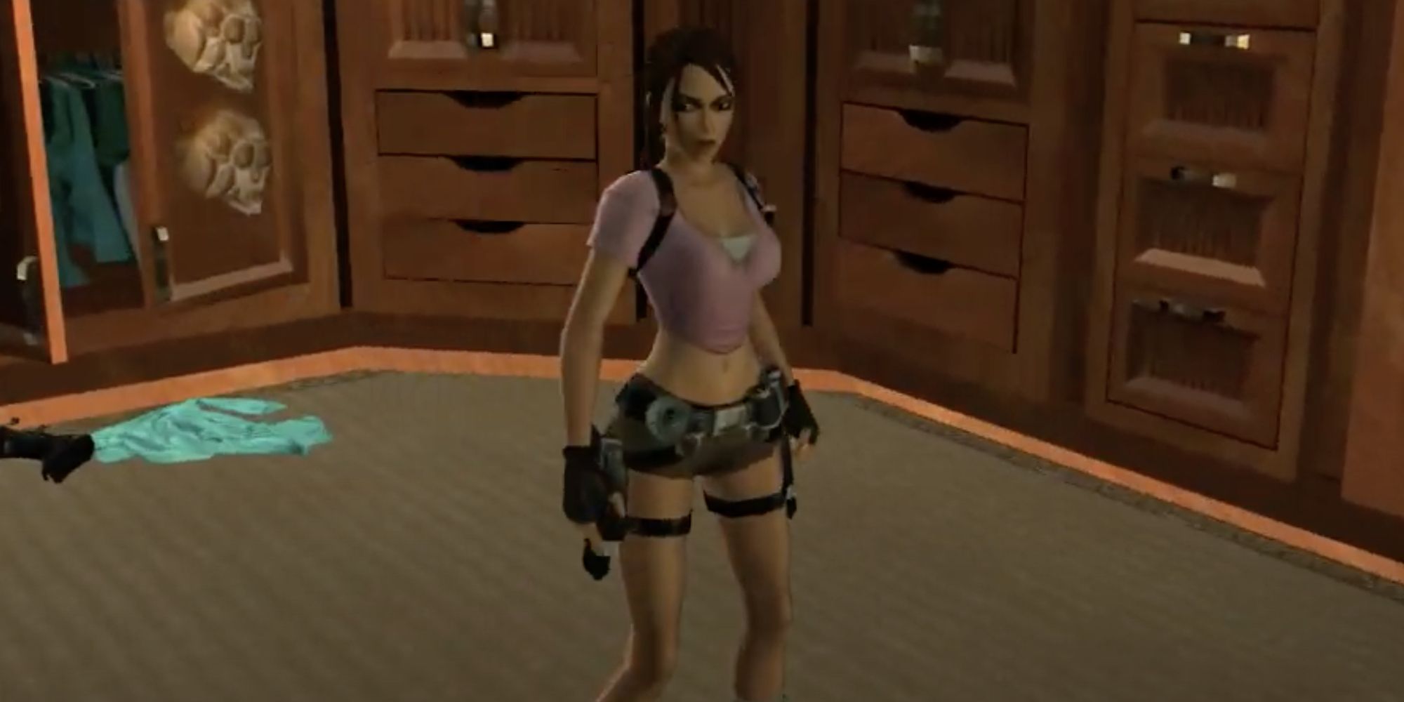 Lara donning the Legend, Pink outfit in Tomb Raider Legend.