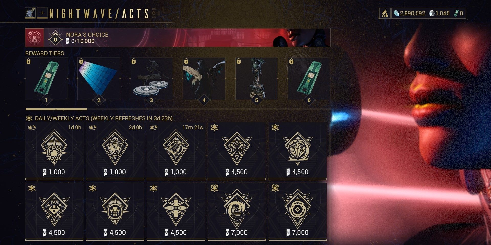 Warframe Nightwave Nora's Choice Menu