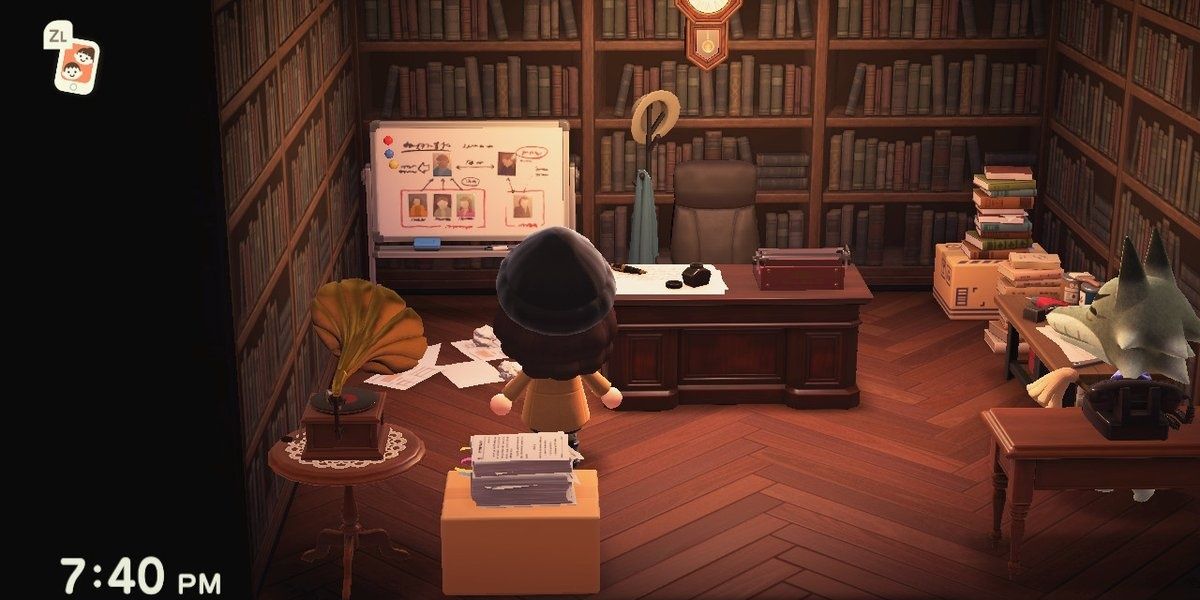 Dobie and a player in Dobie's house in Animal Crossing New Horizons