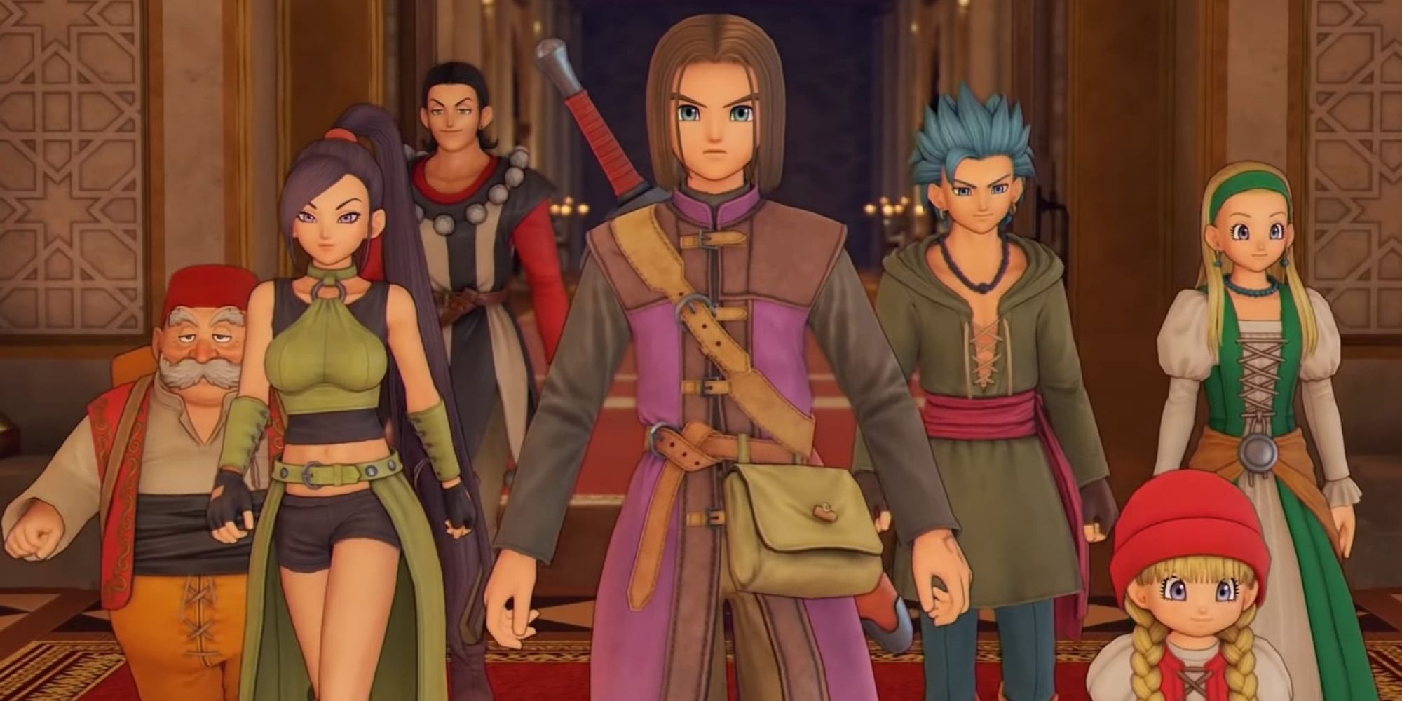 dragon quest xi full party walking in the castle