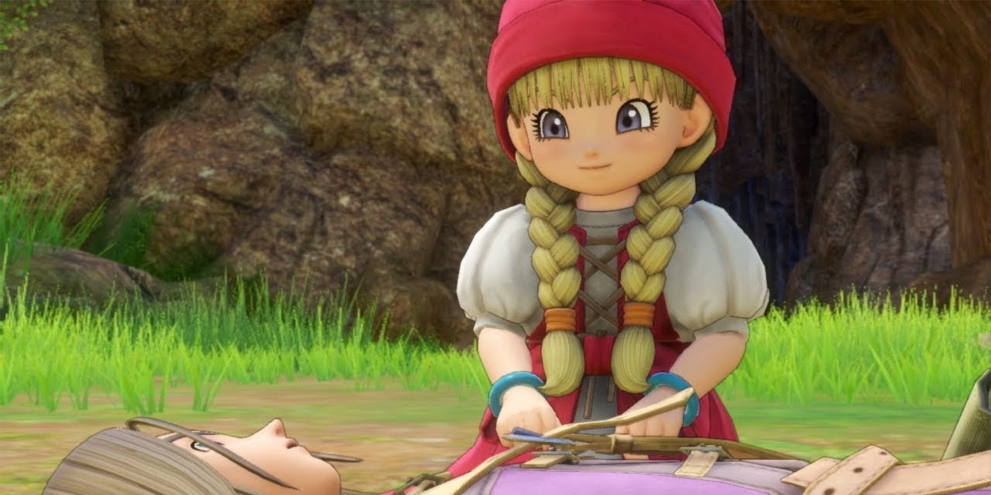 dragon quest xi veronica looking with affection down upon the hero
