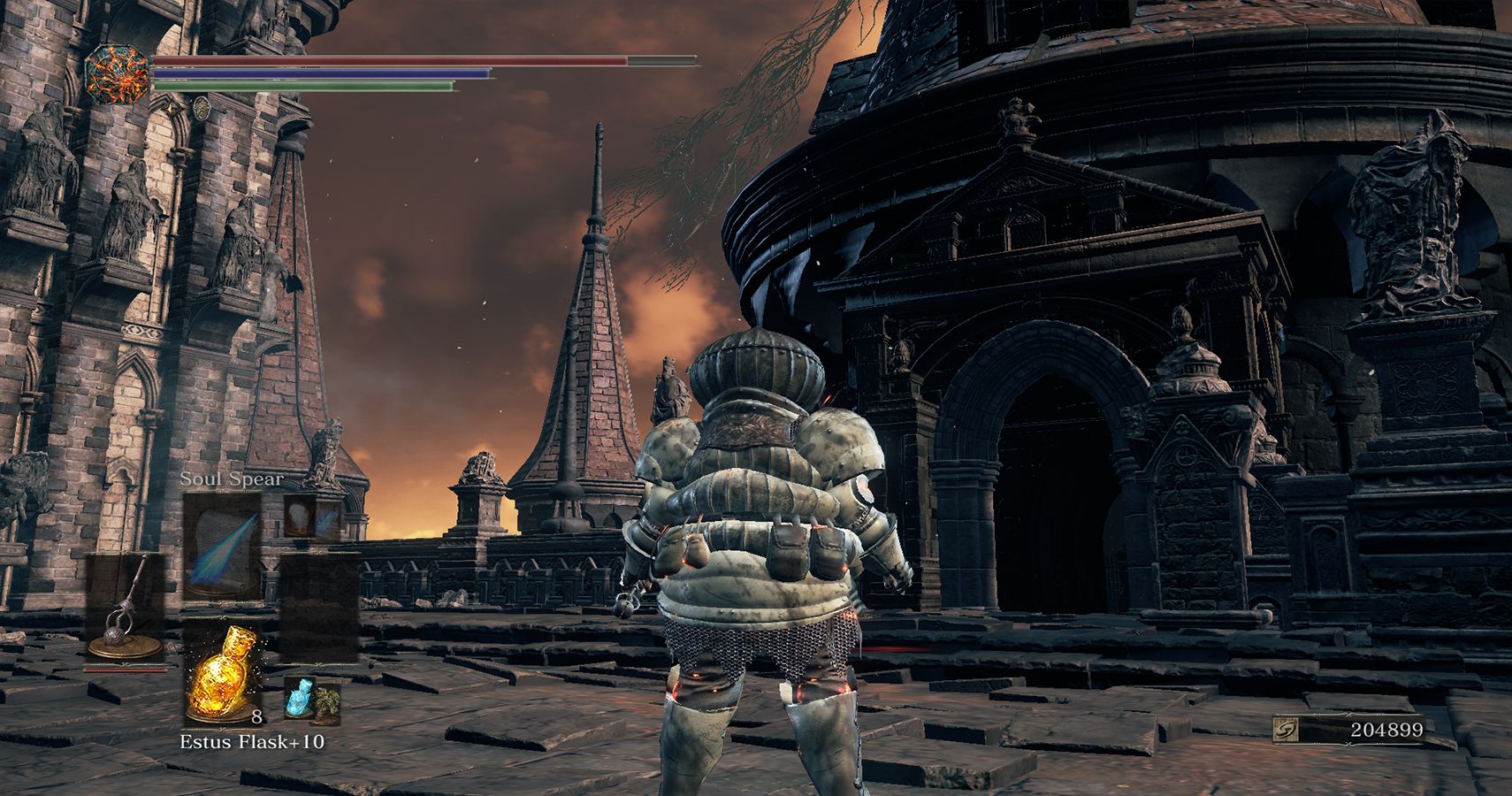 player standing before castle doorway