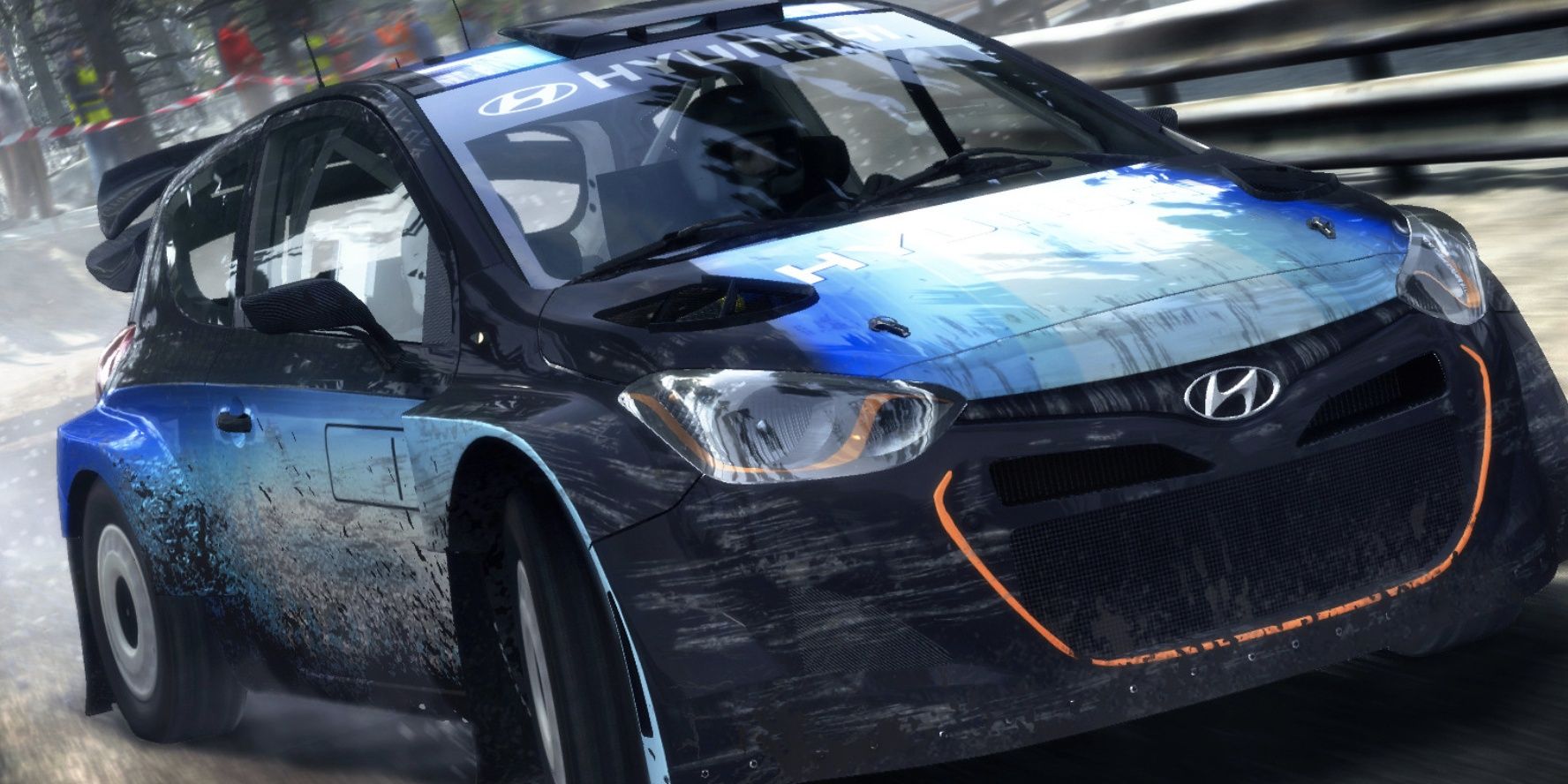 hyundai car going fast in dirt rally