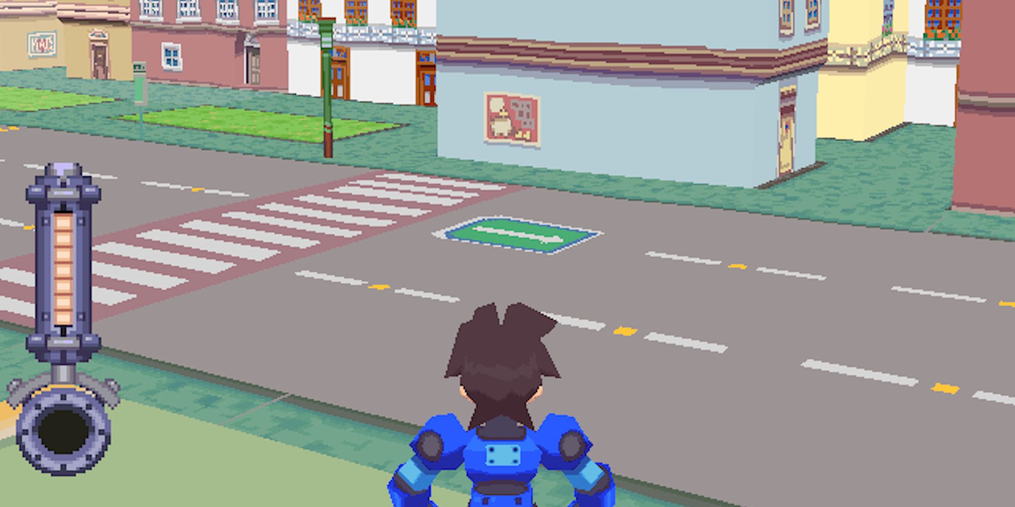 mega man standing on a street