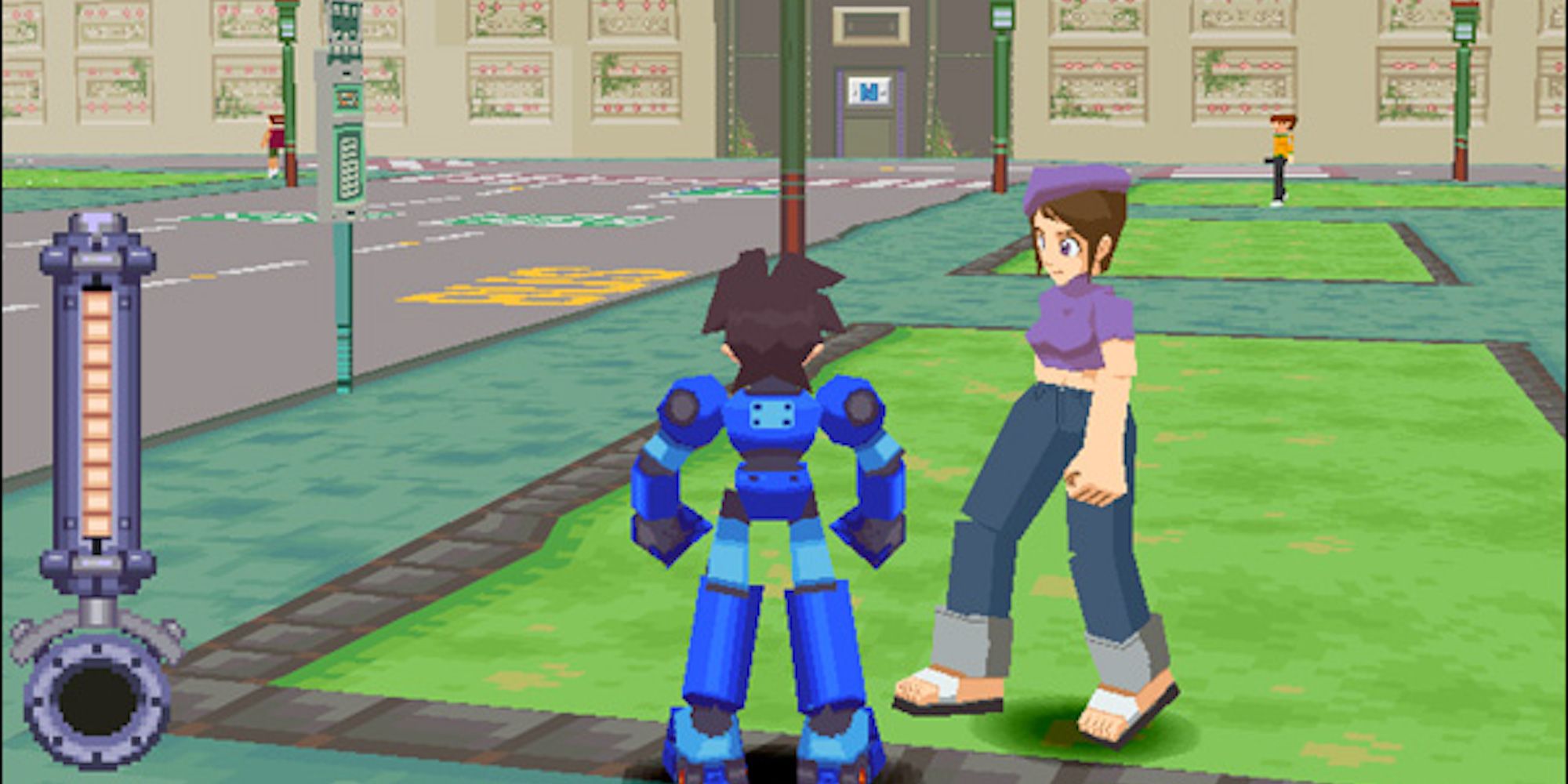 museum curator talking to mega man