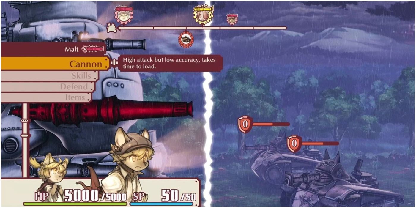 Battle Scenario in Fuga: Melodies of Steel Showing The Multiple Options That Can Be Selected