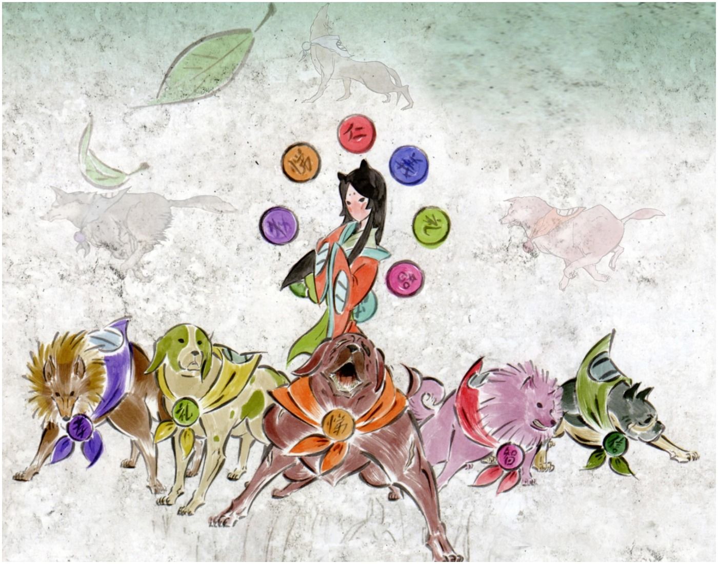  Artwork Featuring Princess Fuse Surrounded by the Eight Canine Warriors