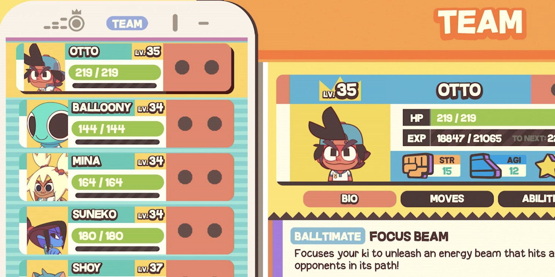 stats screen in dodgeball academia