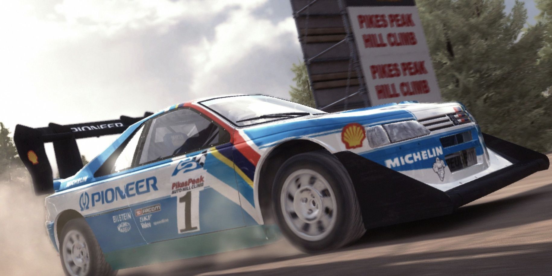 striped car at starting line in dirt rally