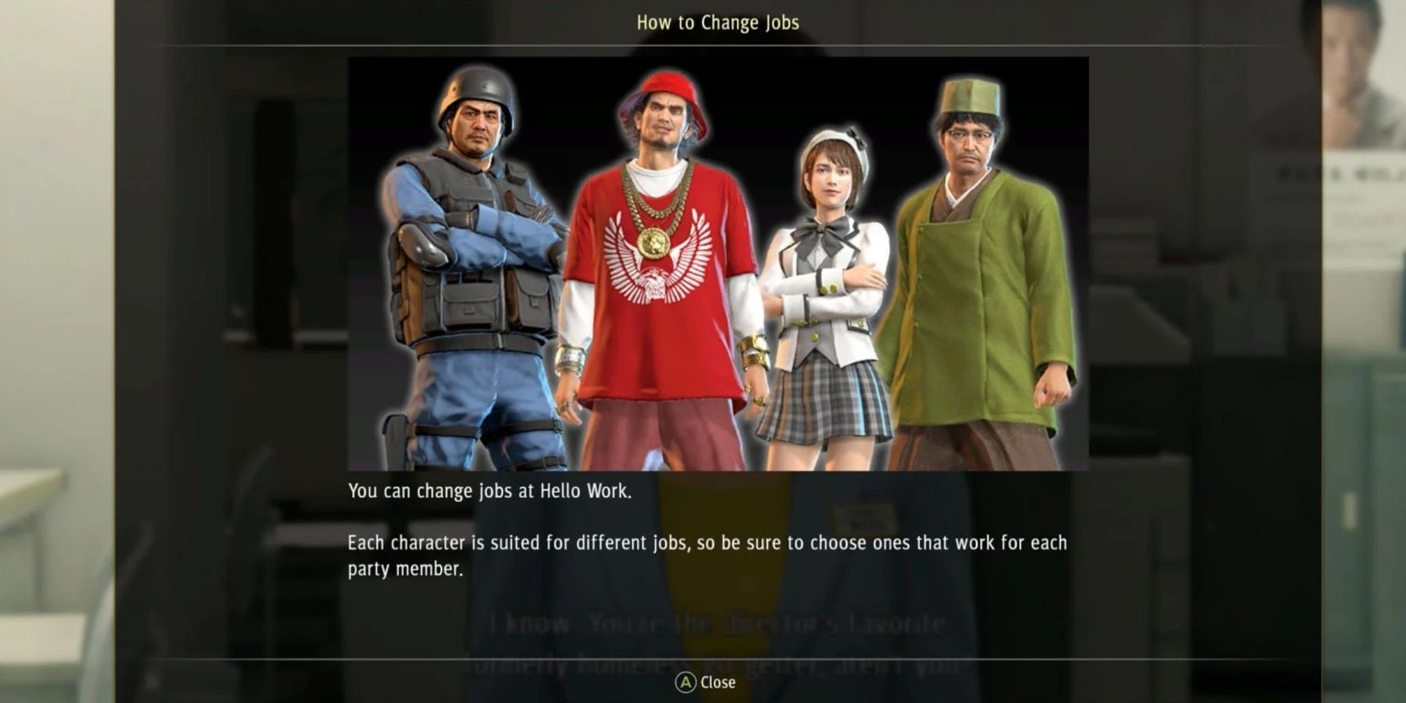Job screen in Yakuza Like A Dragon