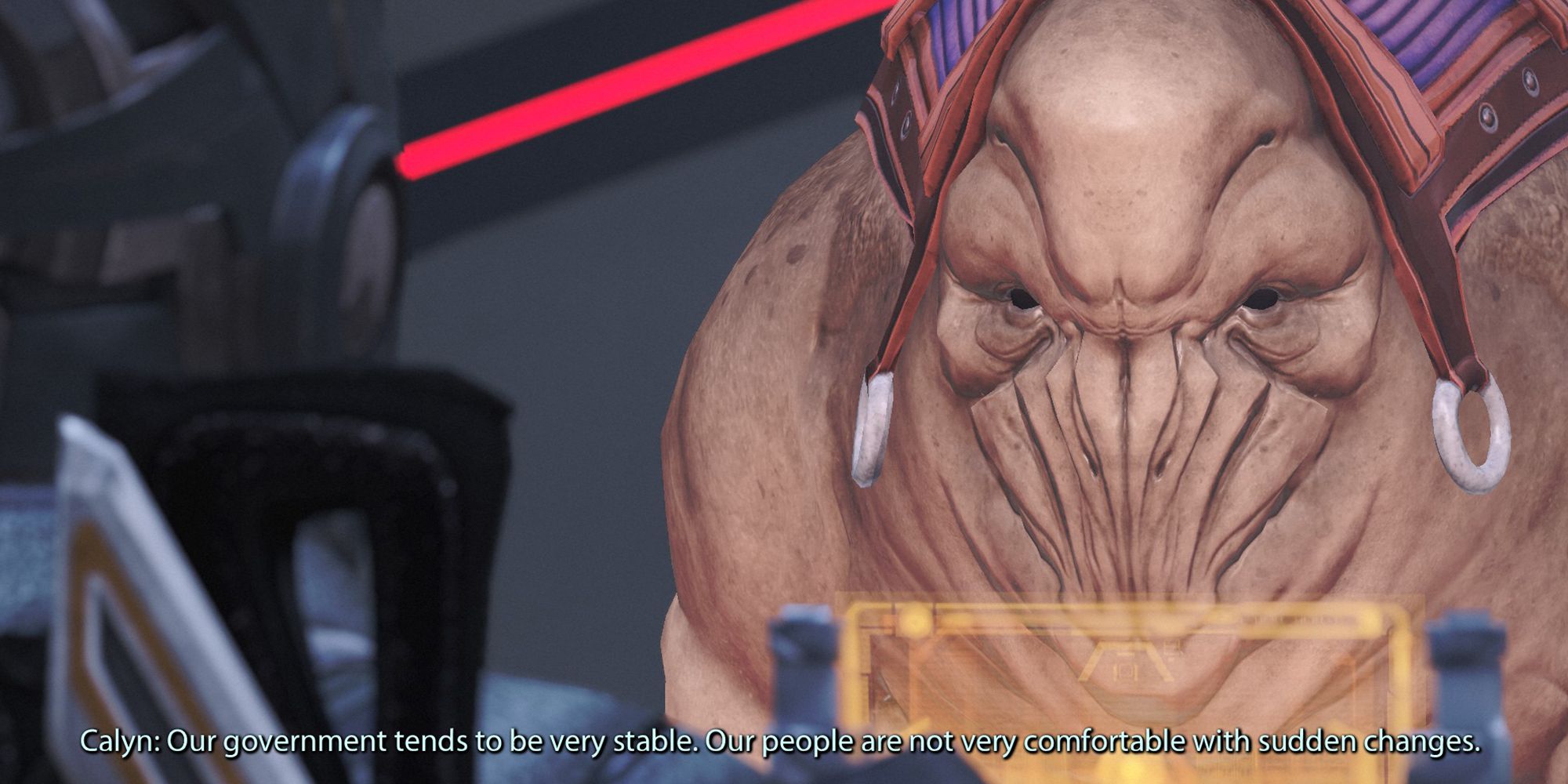 According to Calyn, the Elcor don't like change in Mass Effect 1