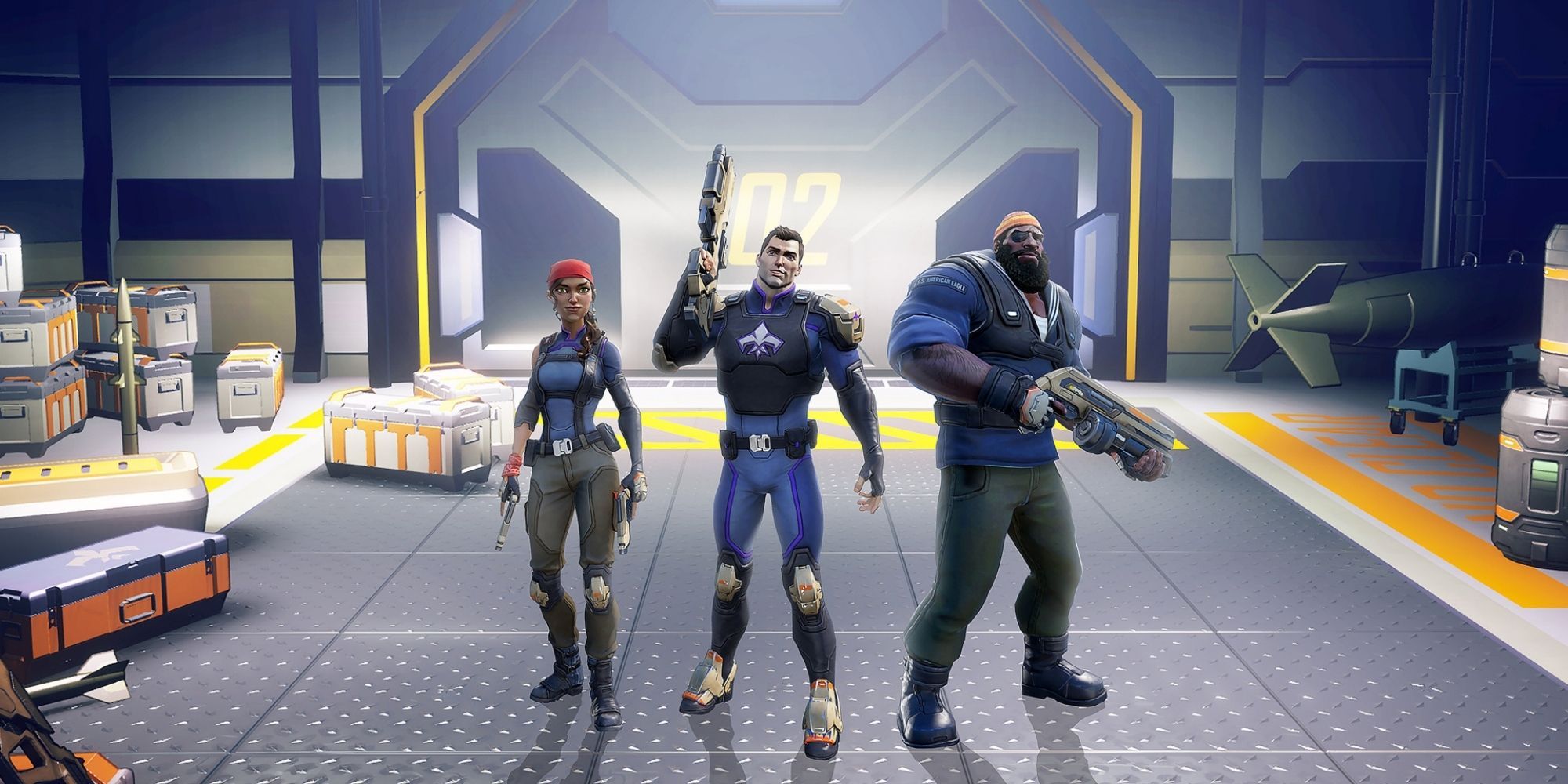 Agents of Mayhem characters holding guns and wearing saints row logo