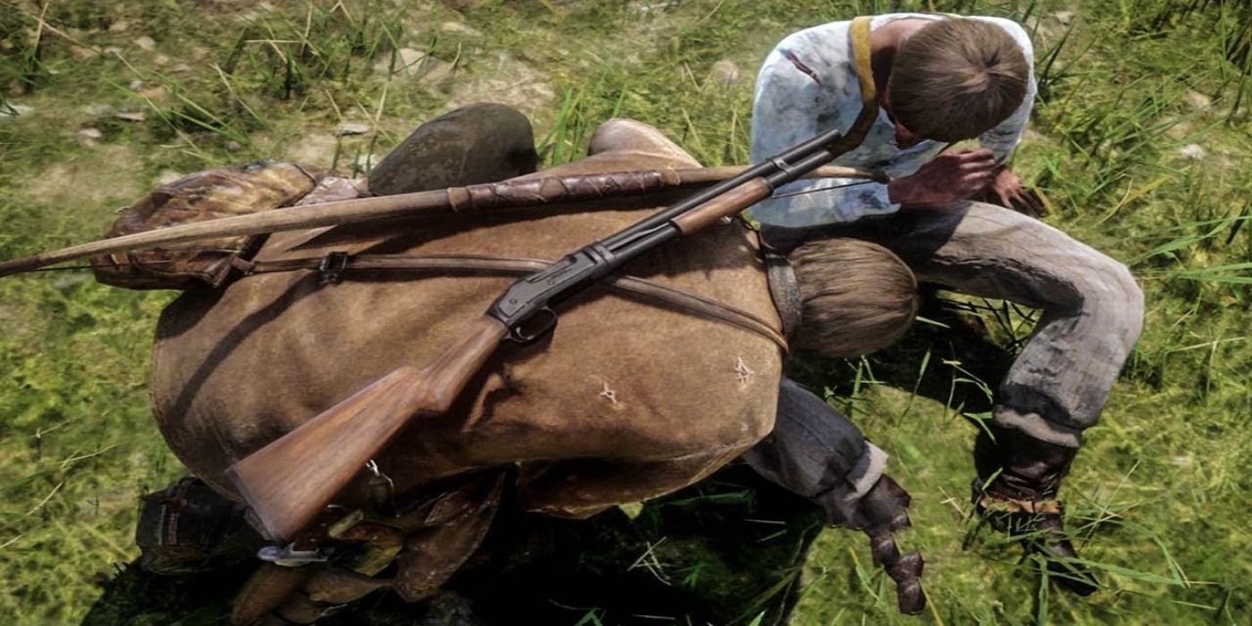 Arthur Morgan sucking venom from snake bite in Red Dead Redemption