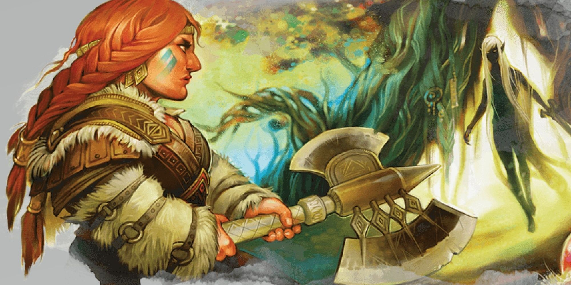 A female barbarian contacting a spirit in Dungeons & Dragons
