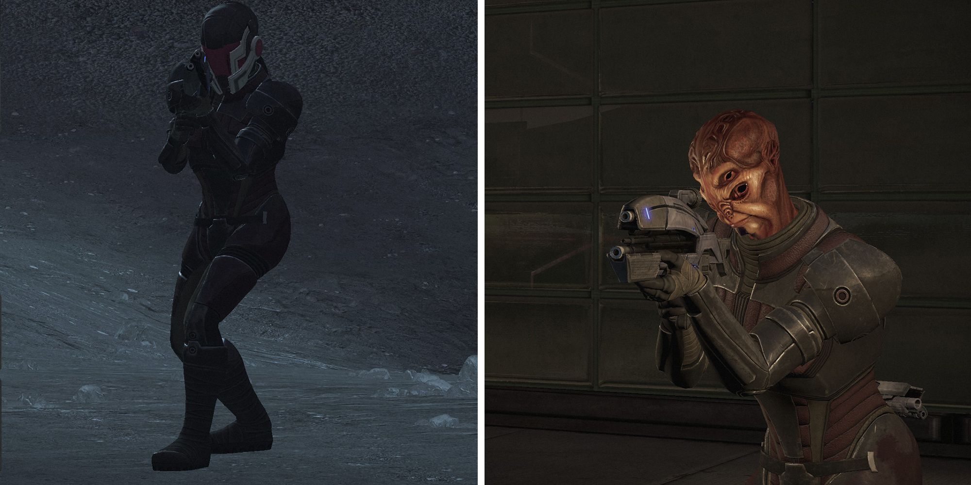 Batarian Pirates and Terrorists are common sights in Mass Effect 1