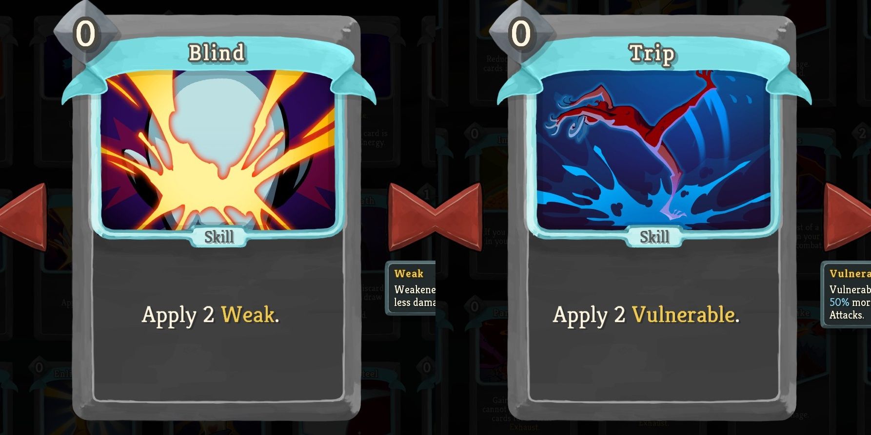 Split image Two Cards Side By Side High Resolution Slay The Spire Card Colorless Cards Blind And Trip